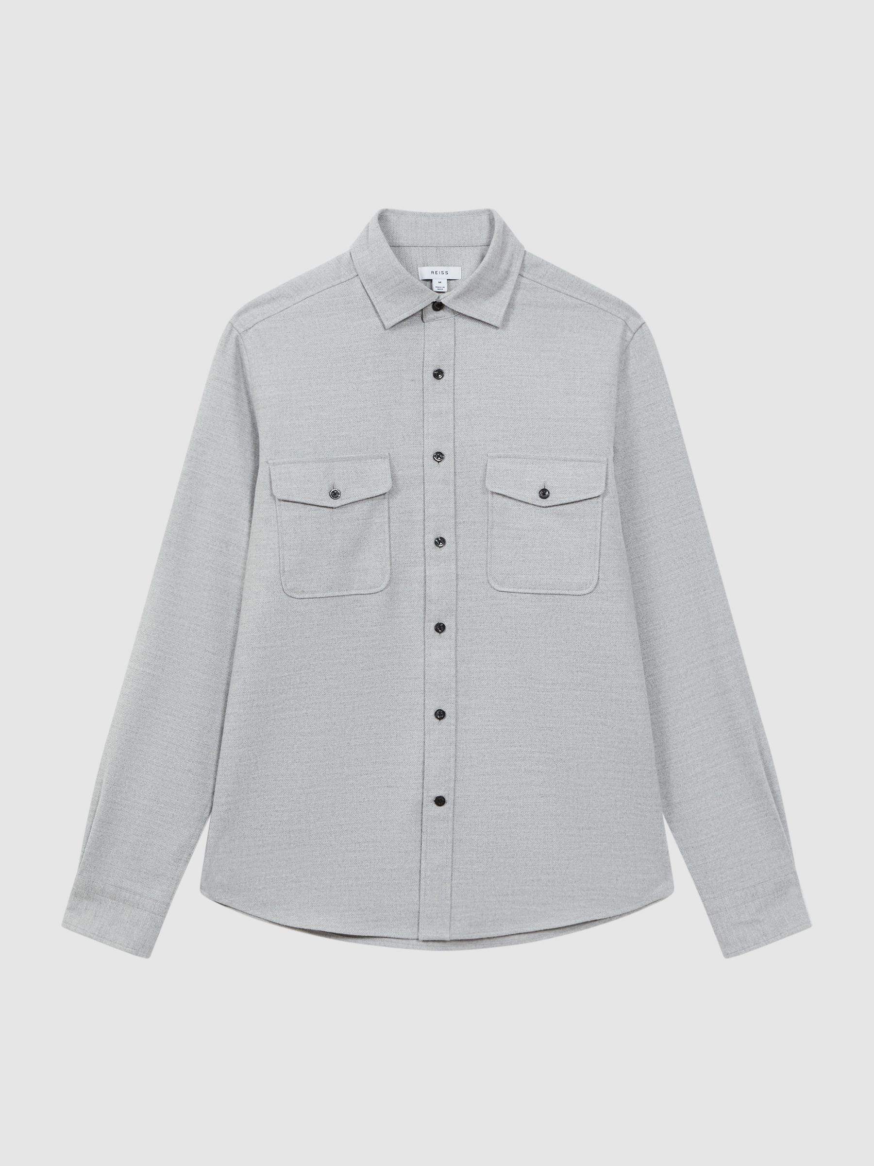 Button Through Twin Pocket Overshirt in Soft Grey Melange - Image 2 of 5