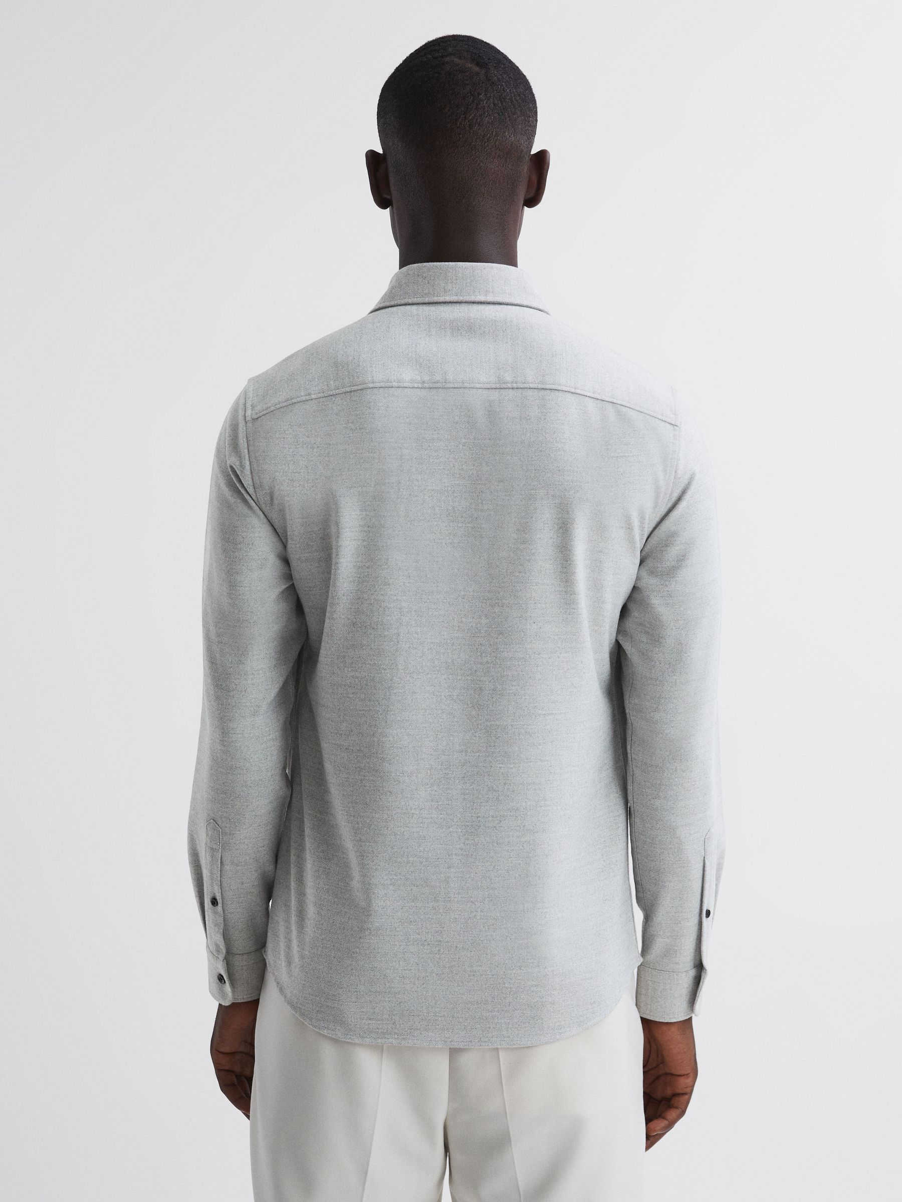Button Through Twin Pocket Overshirt in Soft Grey Melange - Image 5 of 5