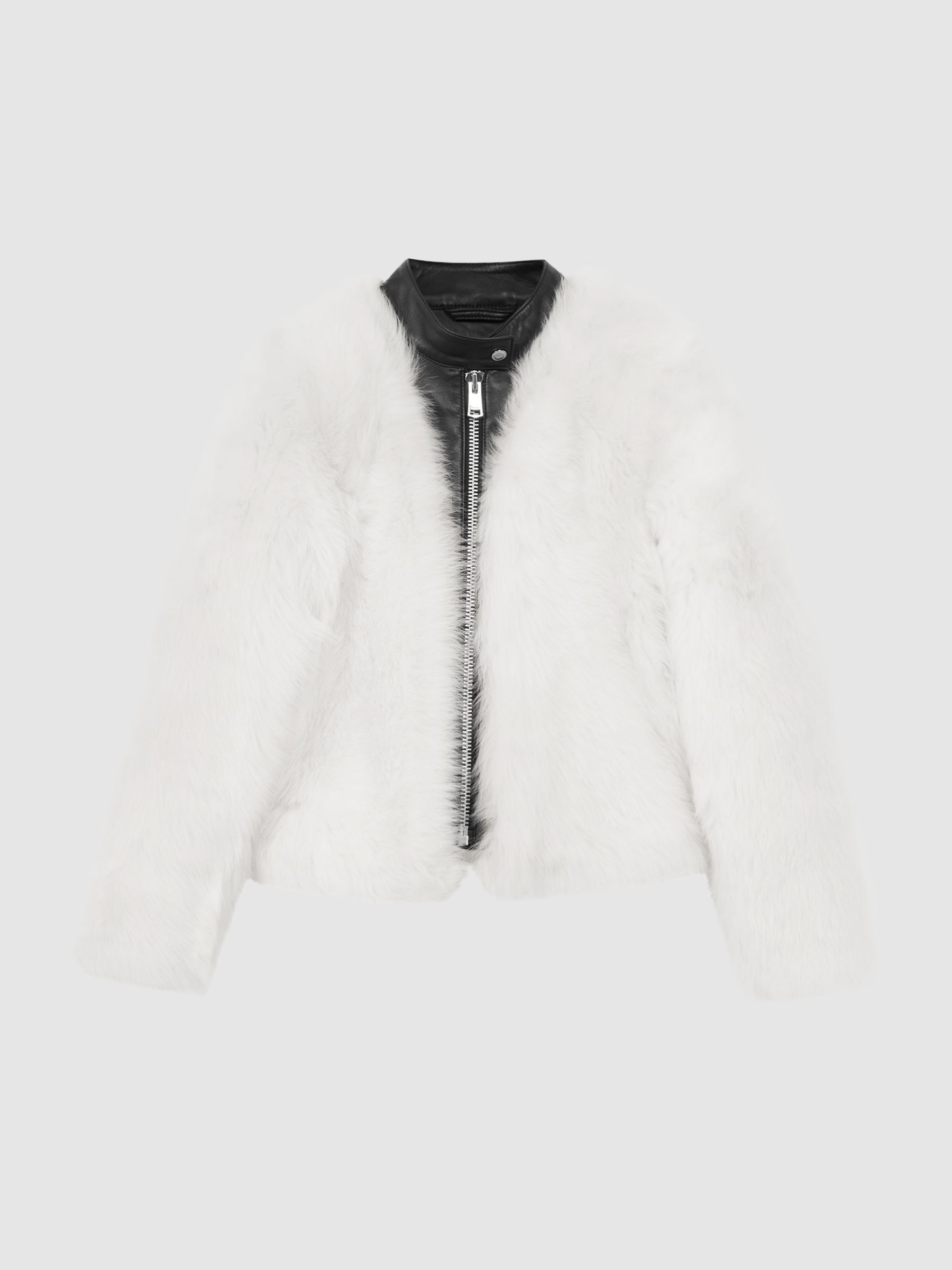 Leather-Shearling Zip-Through Jacket in Ivory/Black - Image 2 of 5