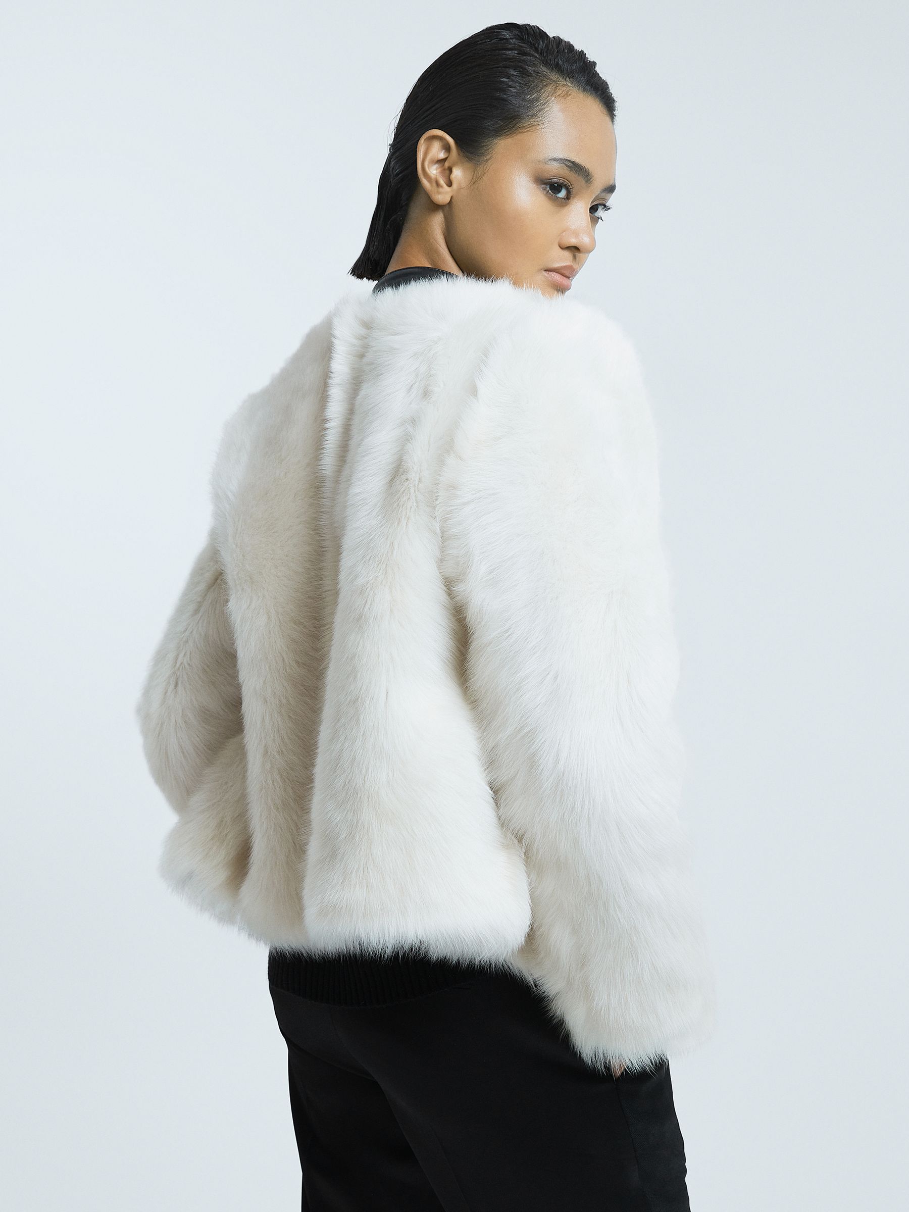 Leather-Shearling Zip-Through Jacket in Ivory/Black - Image 4 of 5