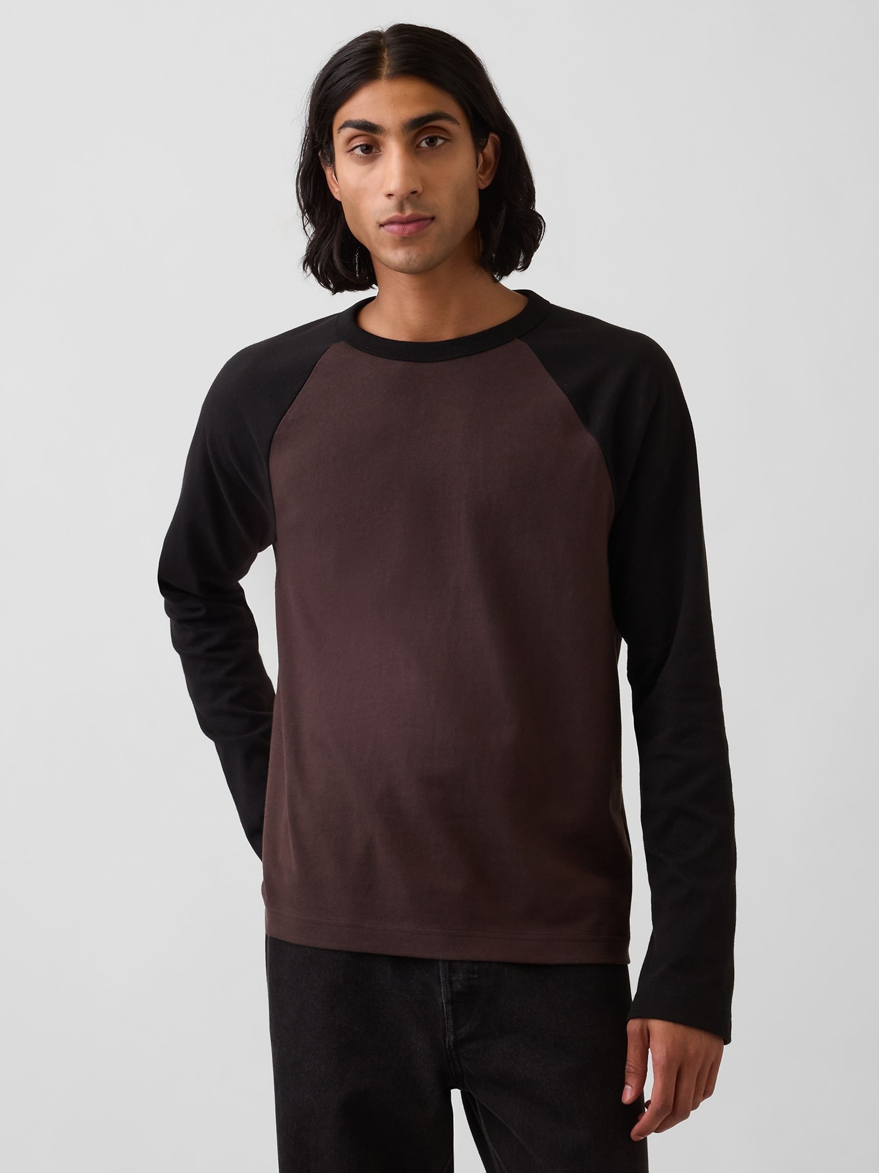 Dark Brown/ Black Heavyweight Relaxed Long Sleeve T-Shirt - Image 1 of 4