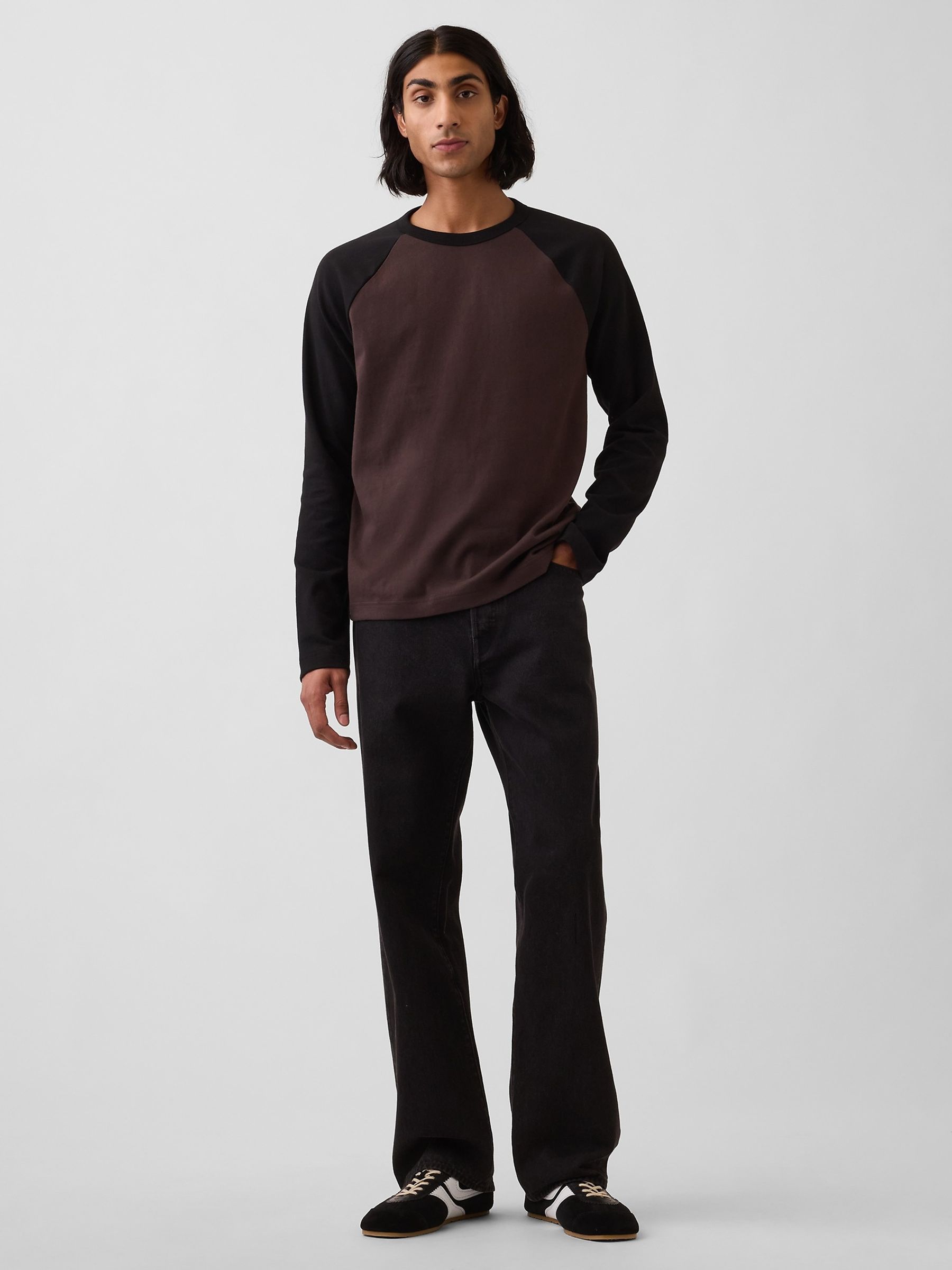 Dark Brown/ Black Heavyweight Relaxed Long Sleeve T-Shirt - Image 3 of 4
