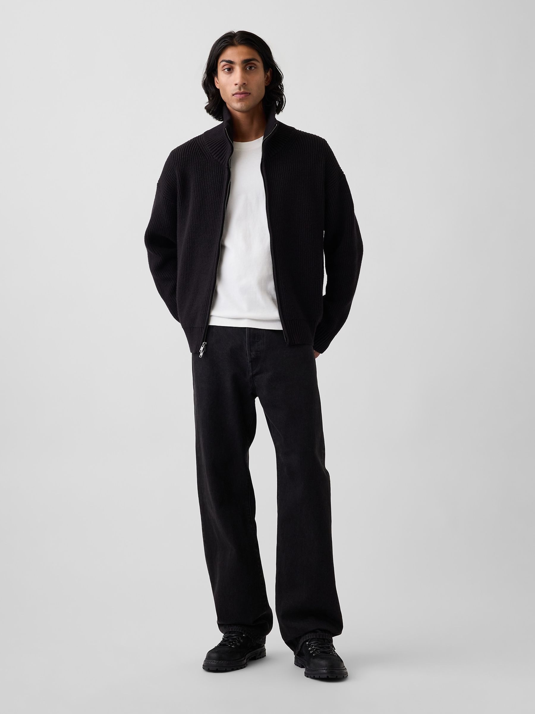 Black Oversized Double-Zip Jumper - Image 3 of 4