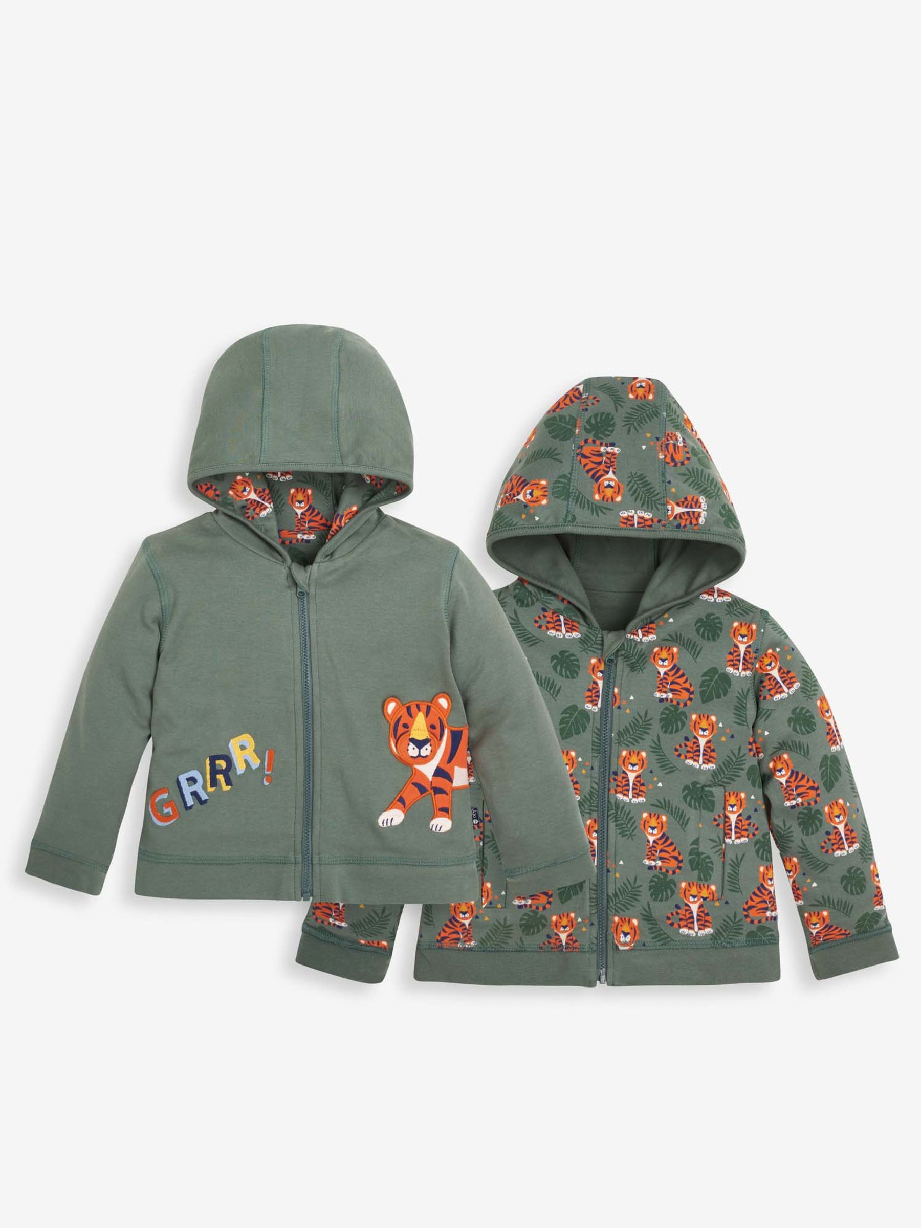 Khaki Kids' Tiger Appliqué Reversible Hoodie - Image 1 of 5