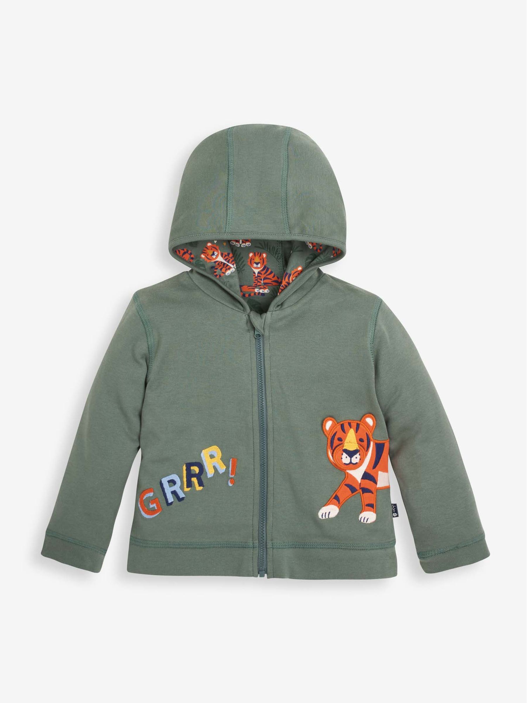 Khaki Kids' Tiger Appliqué Reversible Hoodie - Image 2 of 5