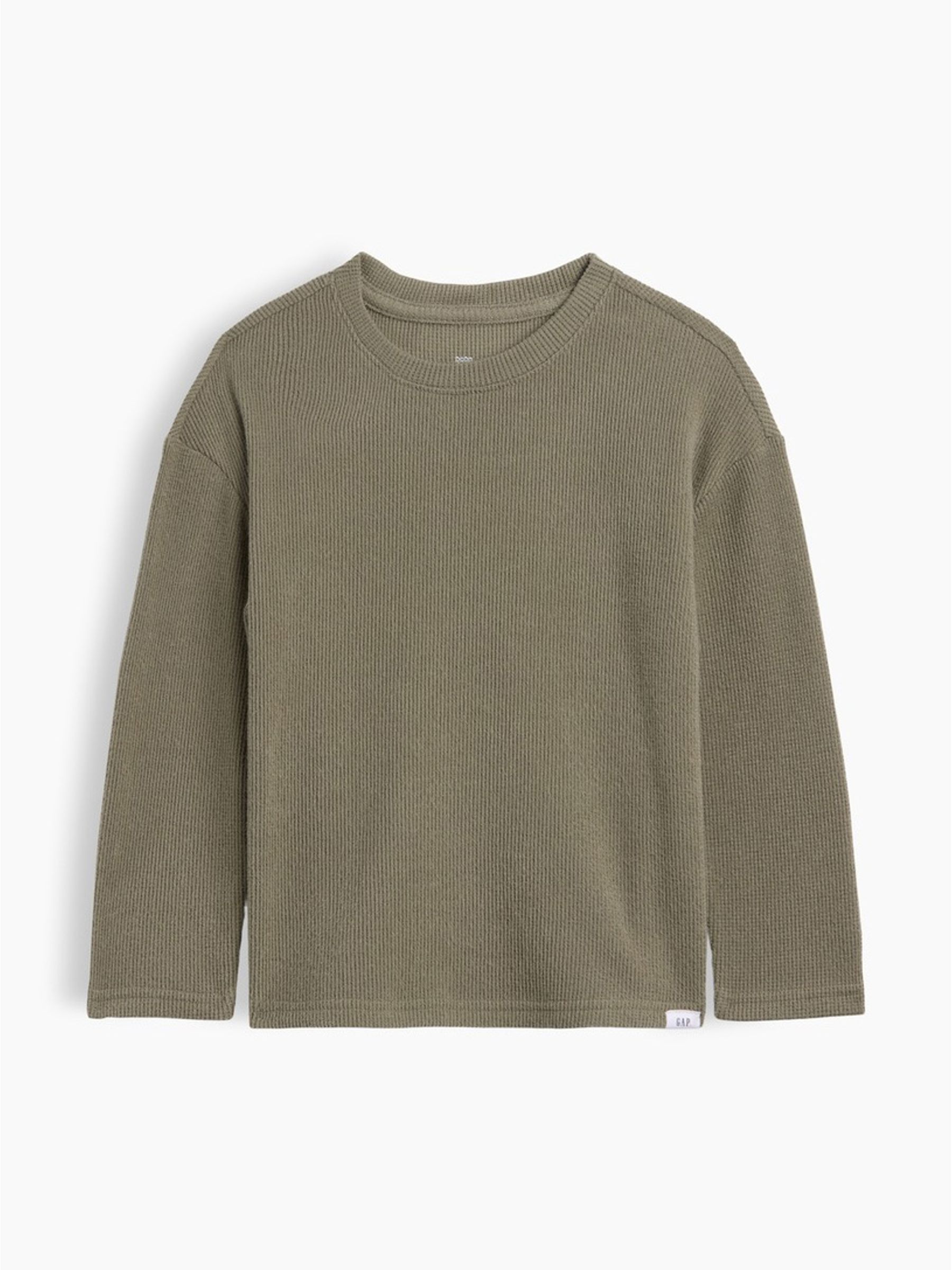 Khaki Green Cosy Waffle Knit Long Sleeve T-Shirt - Image 1 of 3