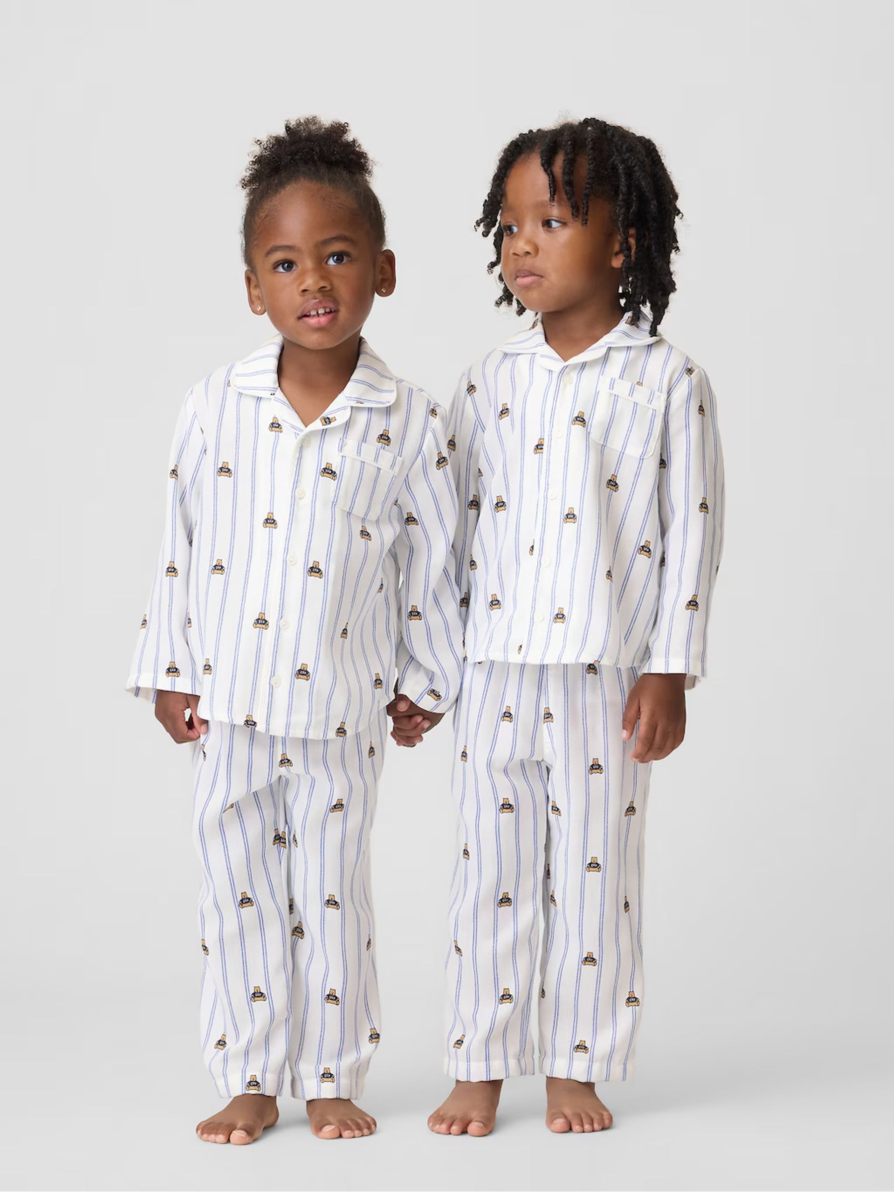 White & Blue Brannan Bear Stripe Flannel Pyjamas Set - Image 1 of 6