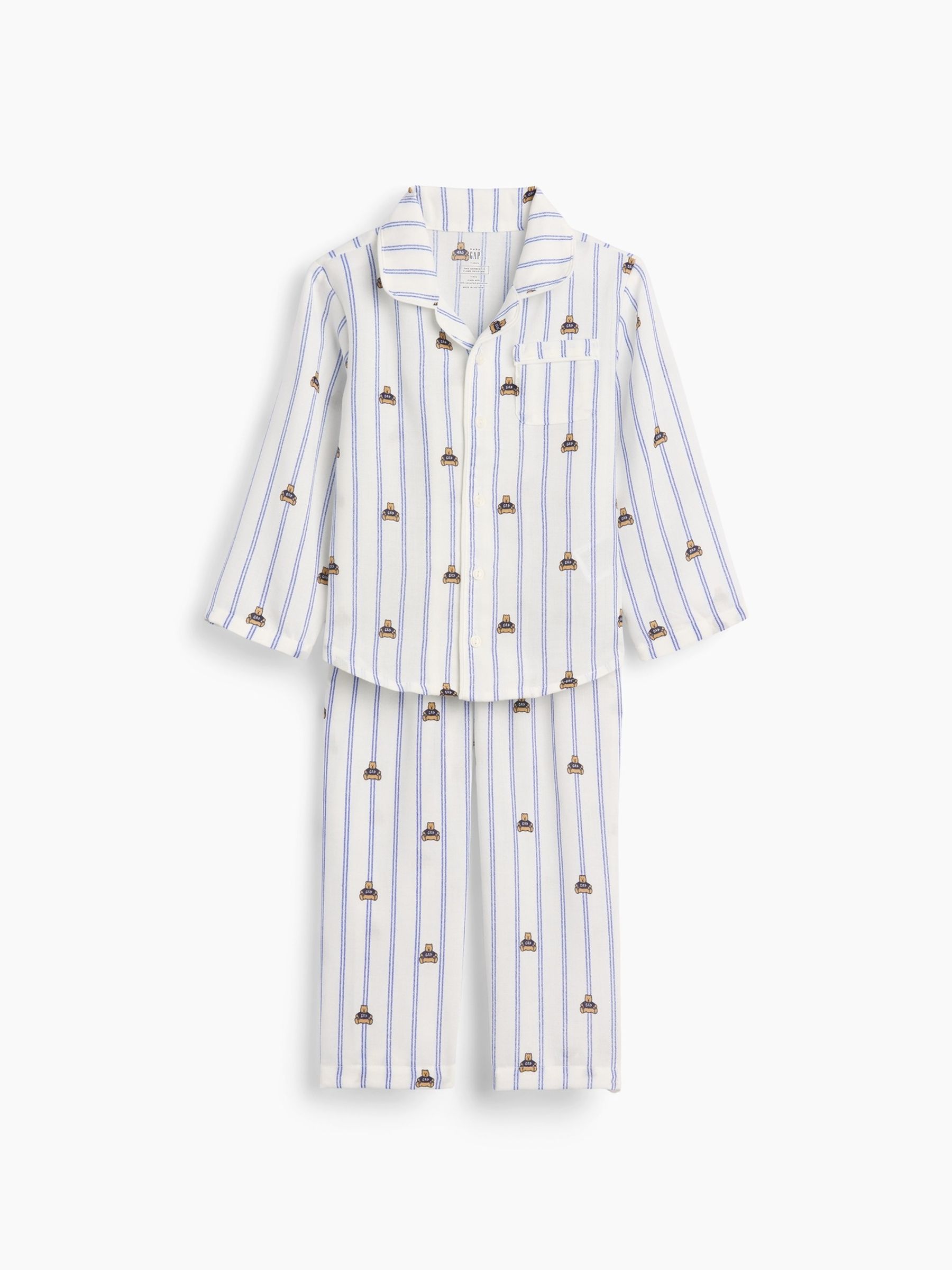 White & Blue Brannan Bear Stripe Flannel Pyjamas Set - Image 4 of 6