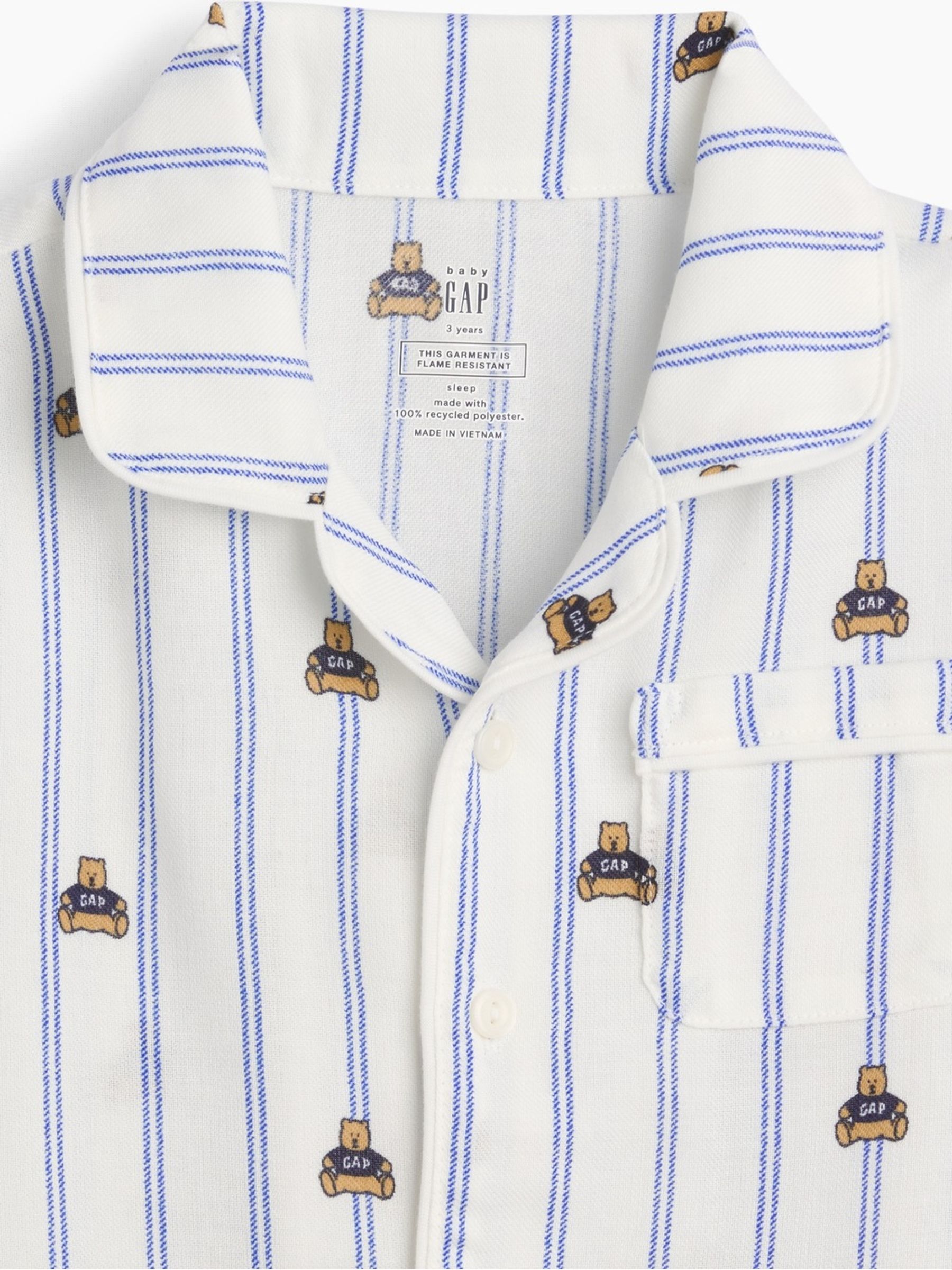 White & Blue Brannan Bear Stripe Flannel Pyjamas Set - Image 6 of 6