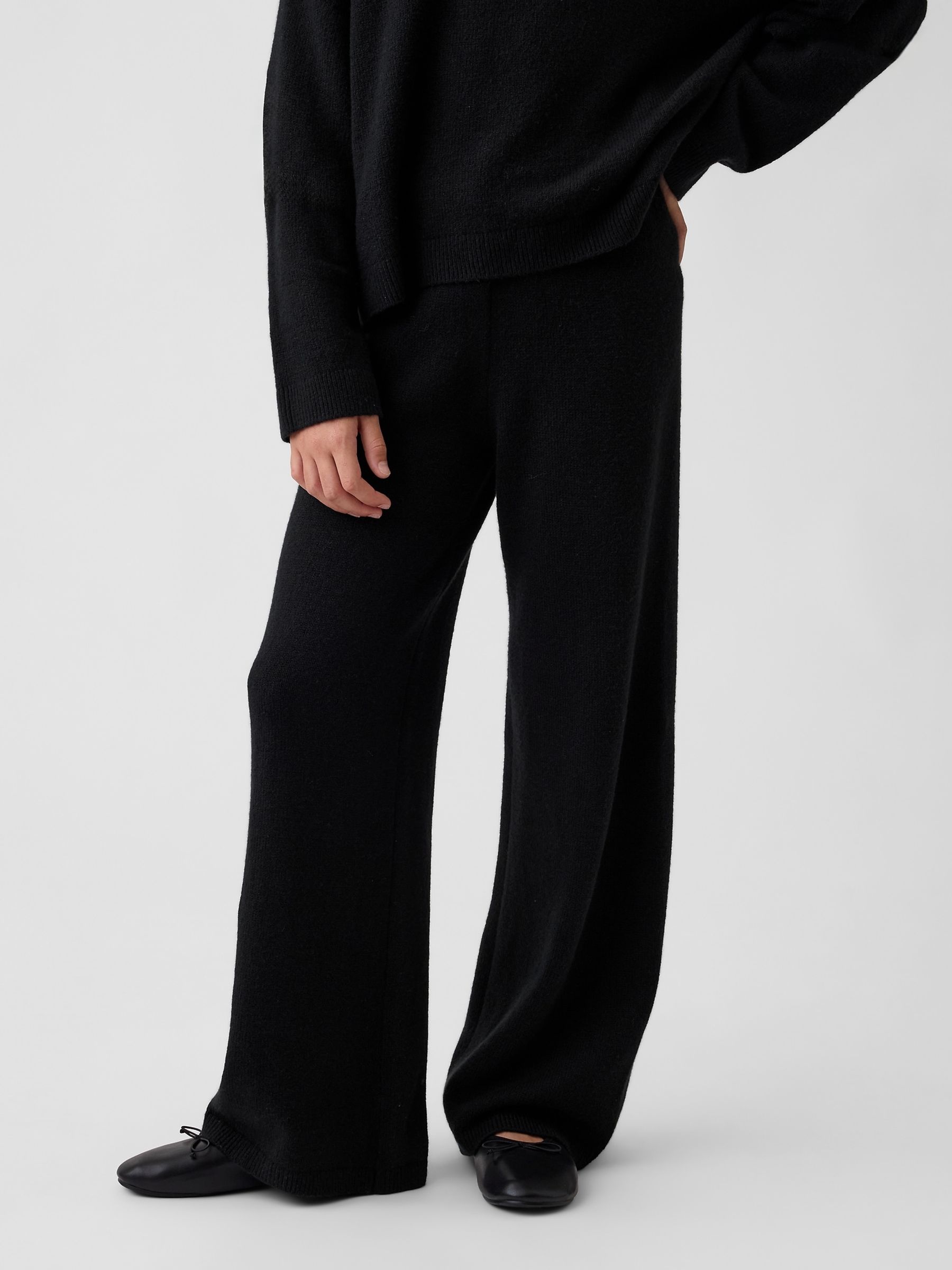 Black CashSoft Wide-Leg Knitted Trousers - Image 1 of 5