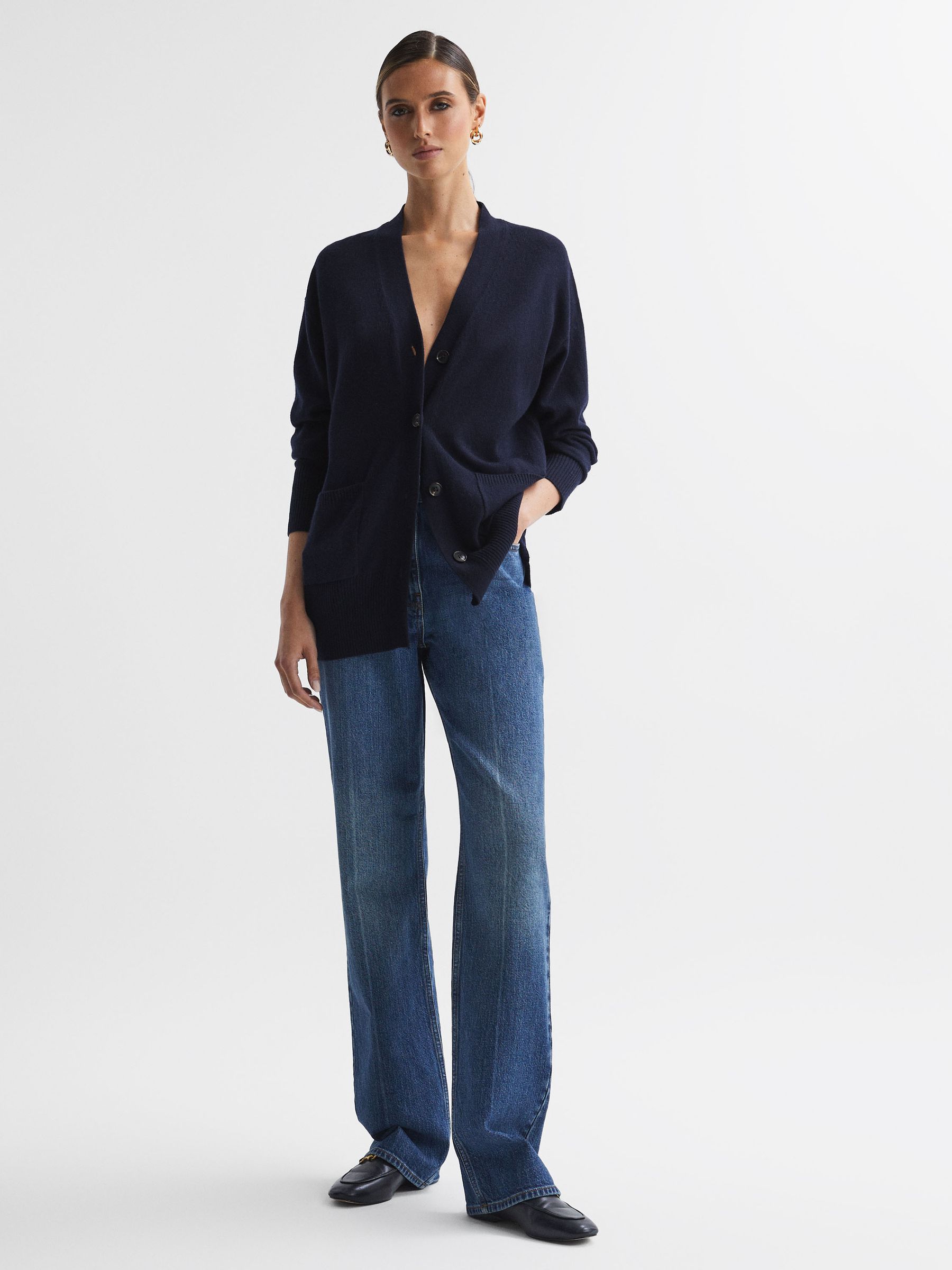 Wool Blend Button-Through Cardigan in Navy - Image 5 of 5