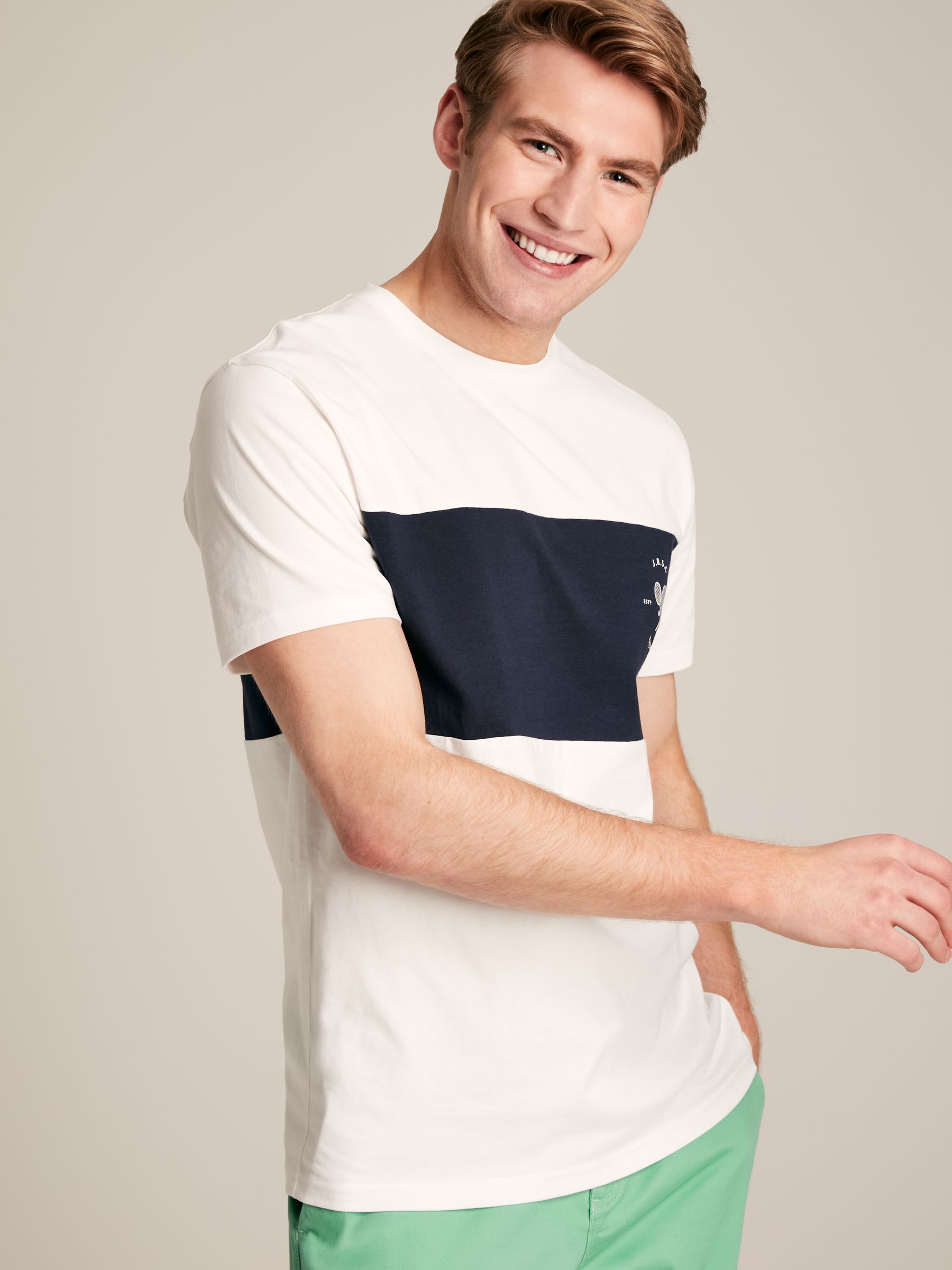 Denton White Colourblock Jersey Crew Neck T-Shirt - Image 1 of 10