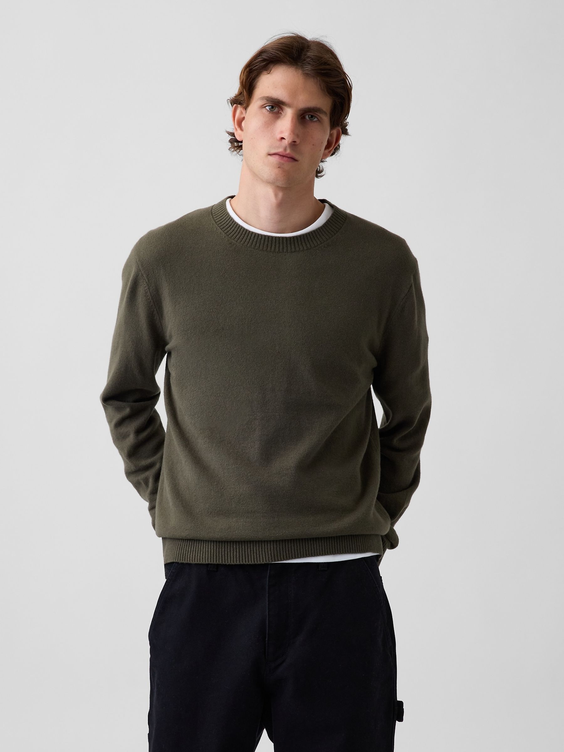 Olive Green CashSoft Crew Jumper - Image 1 of 4 Olive Green CashSoft Crew Jumper - Image 1 of 4