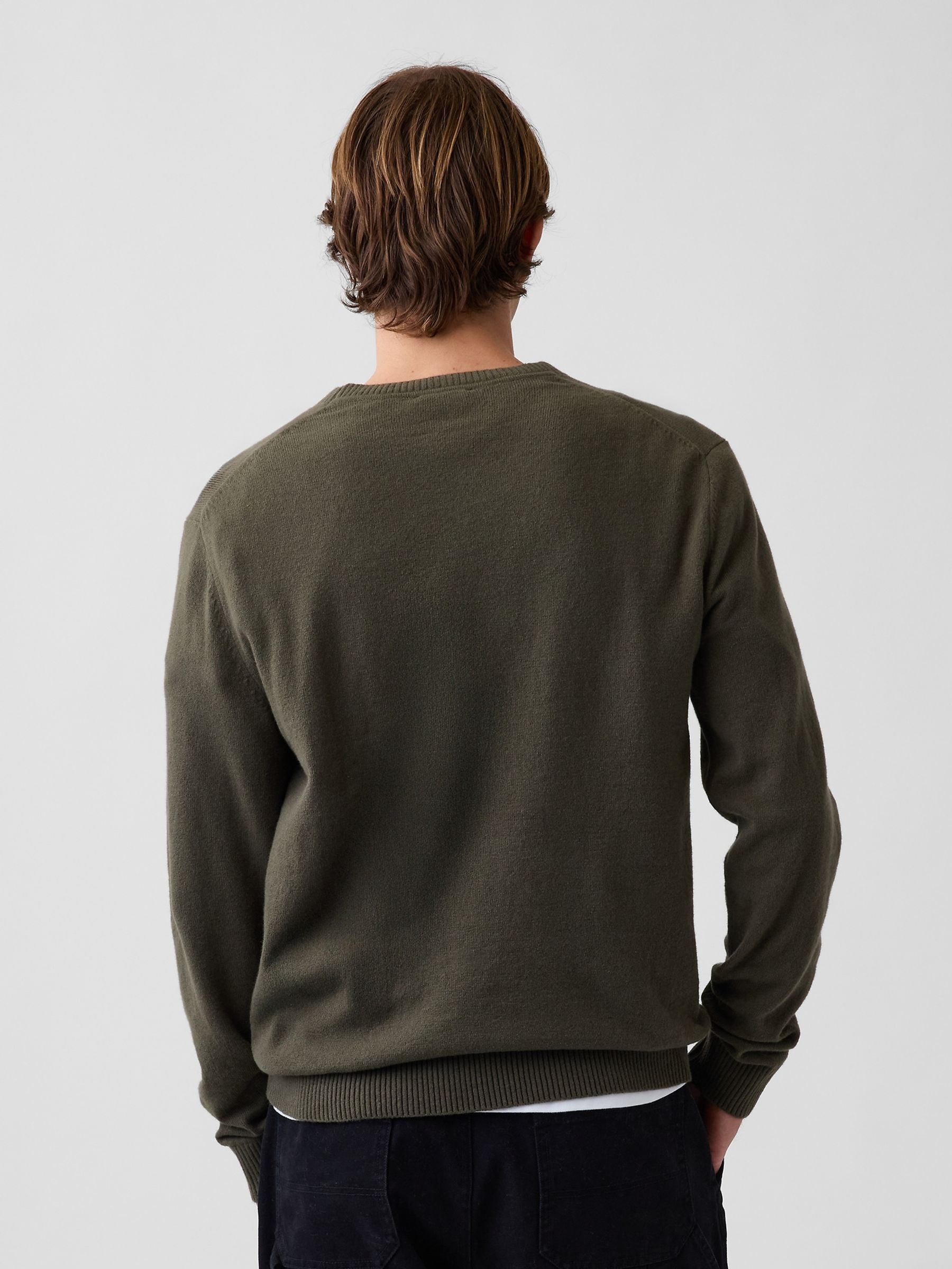 Olive Green CashSoft Crew Jumper - Image 2 of 4 Olive Green CashSoft Crew Jumper - Image 2 of 4