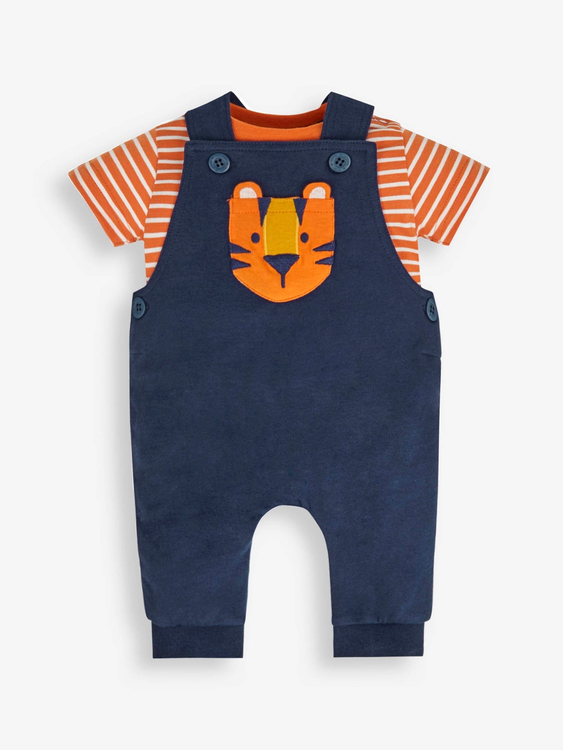 Navy 2-Piece Tiger Appliqué Dungarees & Top Set - Image 1 of 3