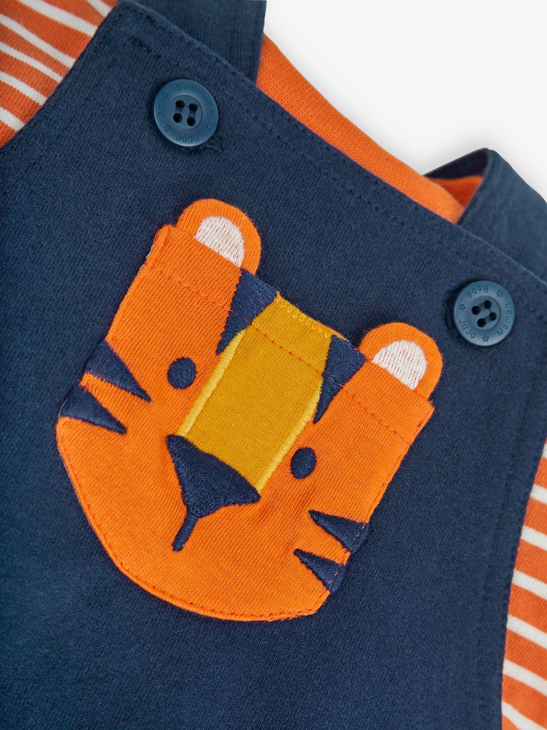 Navy 2-Piece Tiger Appliqué Dungarees & Top Set - Image 3 of 3