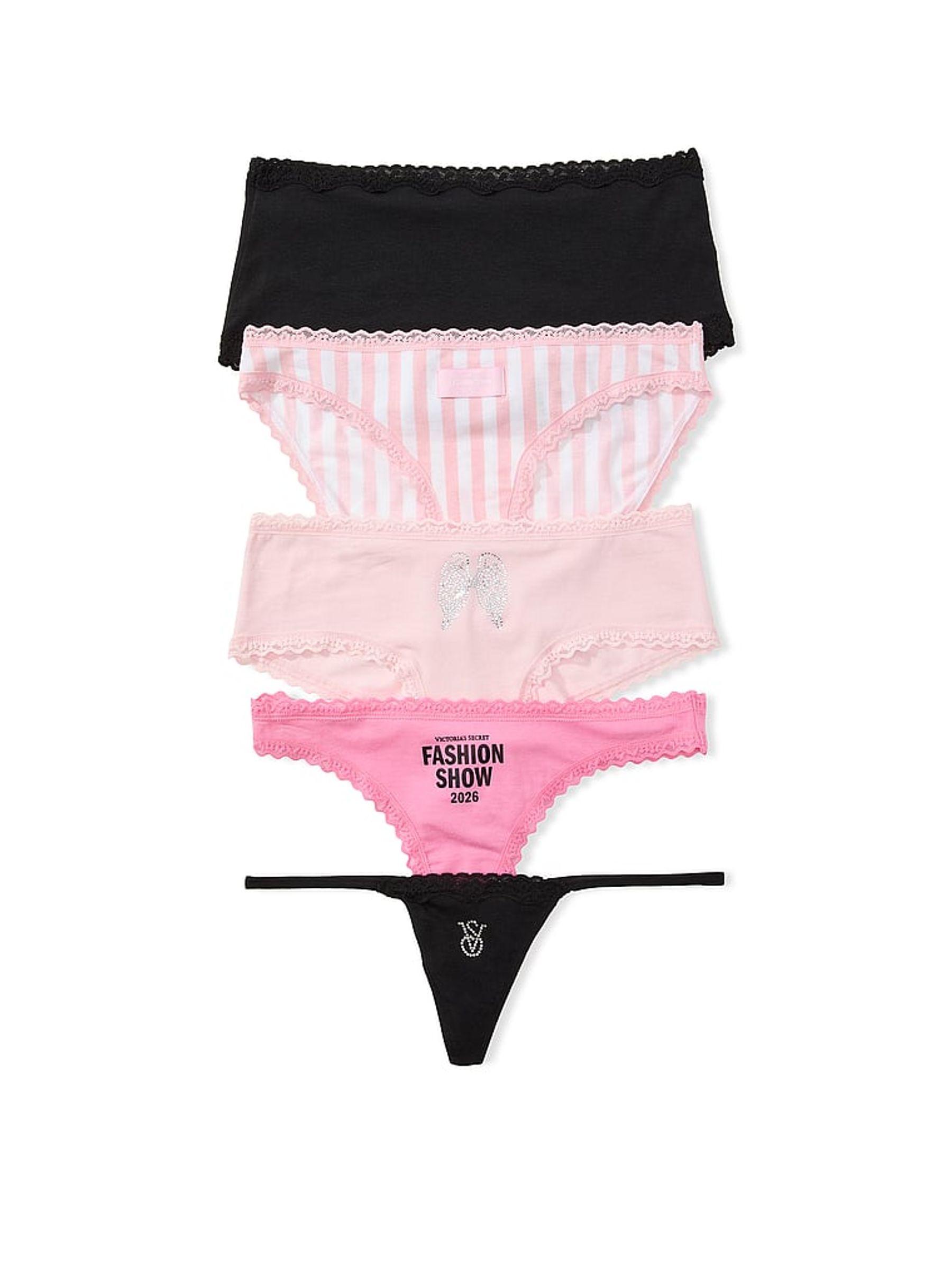 Black & Pink Fashion Show 5 Pack Cotton Lace Trim Knickers - Image 2 of 4