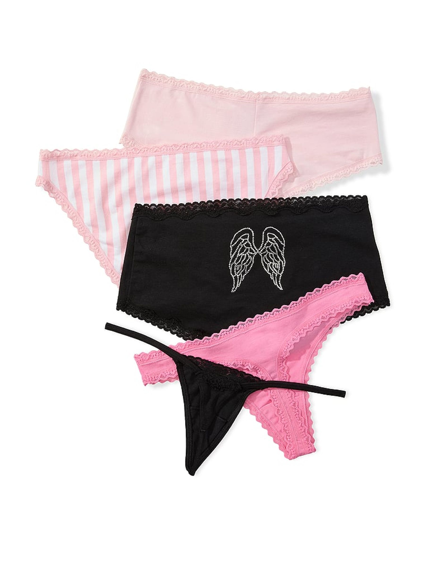 Black & Pink Fashion Show 5 Pack Cotton Lace Trim Knickers - Image 3 of 4