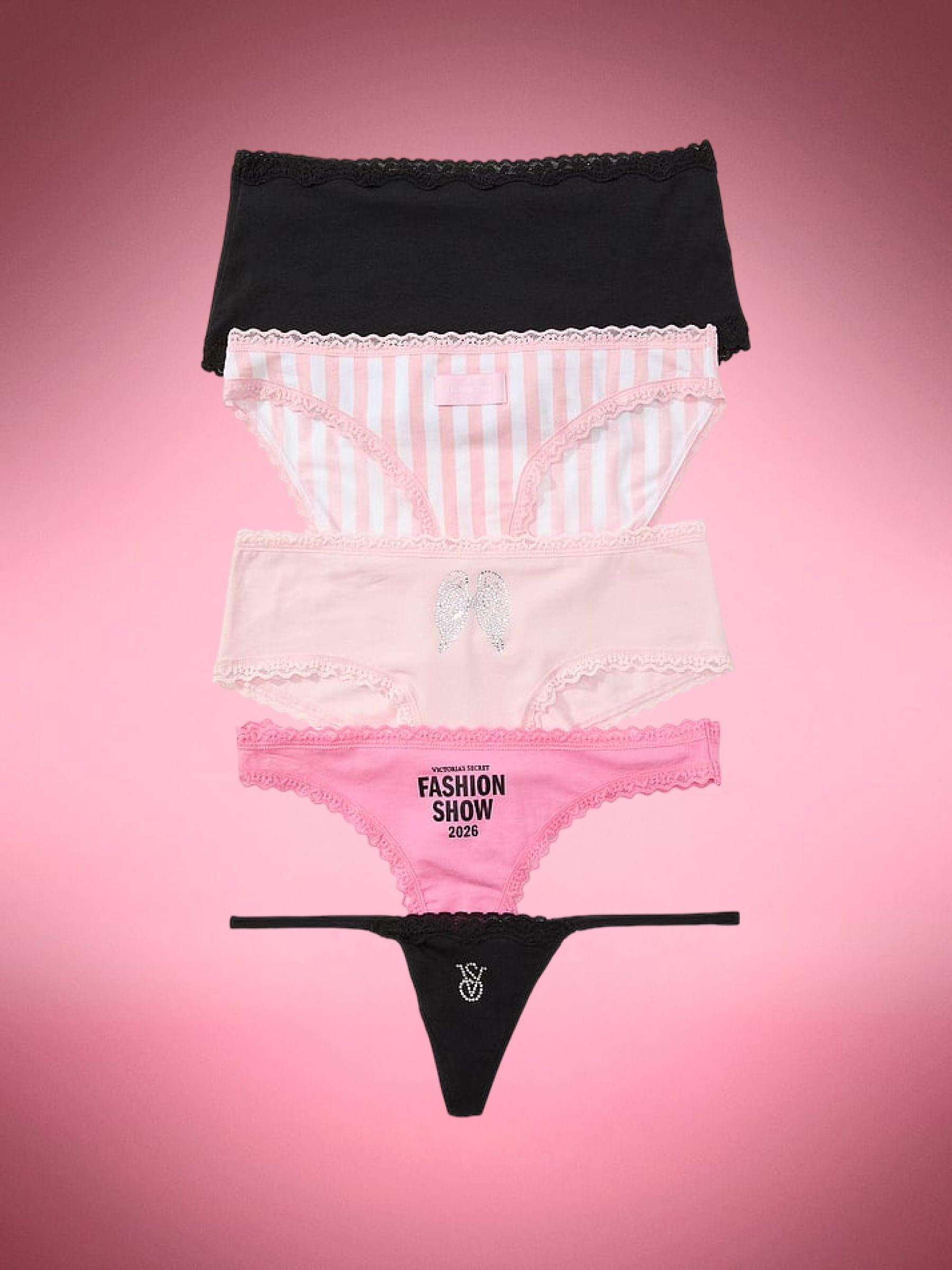 Black & Pink Fashion Show 5 Pack Cotton Lace Trim Knickers - Image 4 of 4