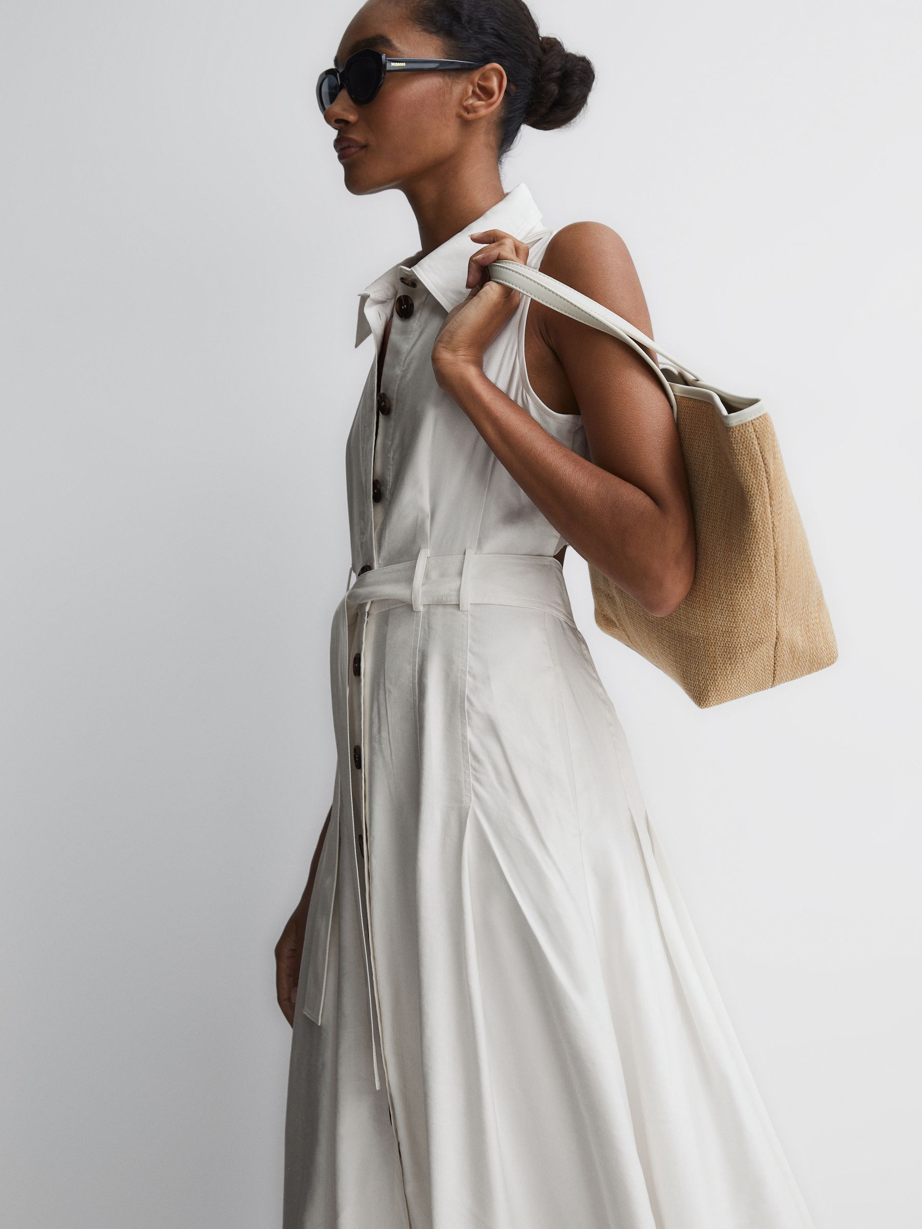Button Front Midi Dress in Ivory - Image 3 of 7