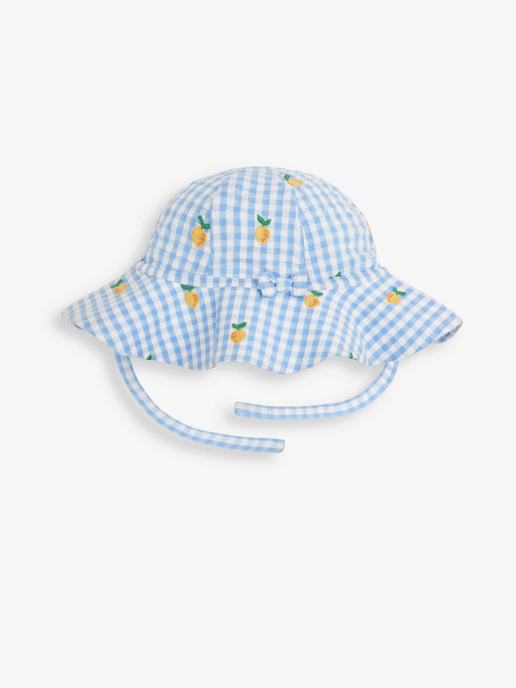 Blue Girls' Gingham Lemon Embroidered Floppy Sun Hat - Image 1 of 2