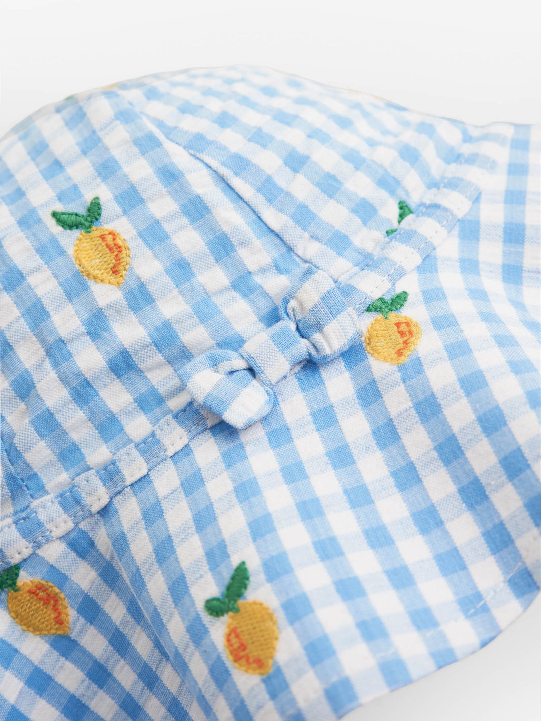 Blue Girls' Gingham Lemon Embroidered Floppy Sun Hat - Image 2 of 2