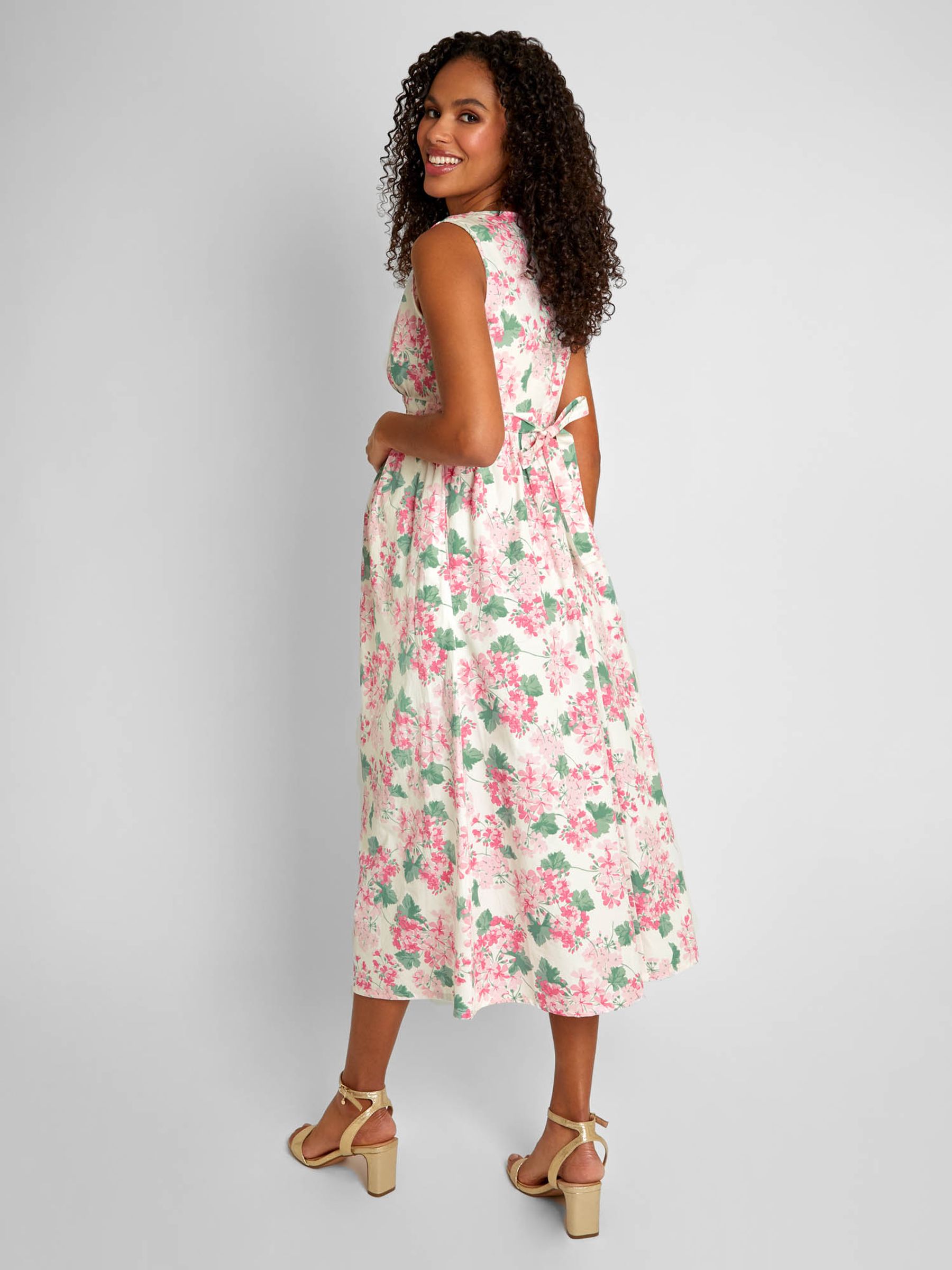 Pink Hydrangea Print V-Neck Maternity Midi Dress - Image 2 of 5