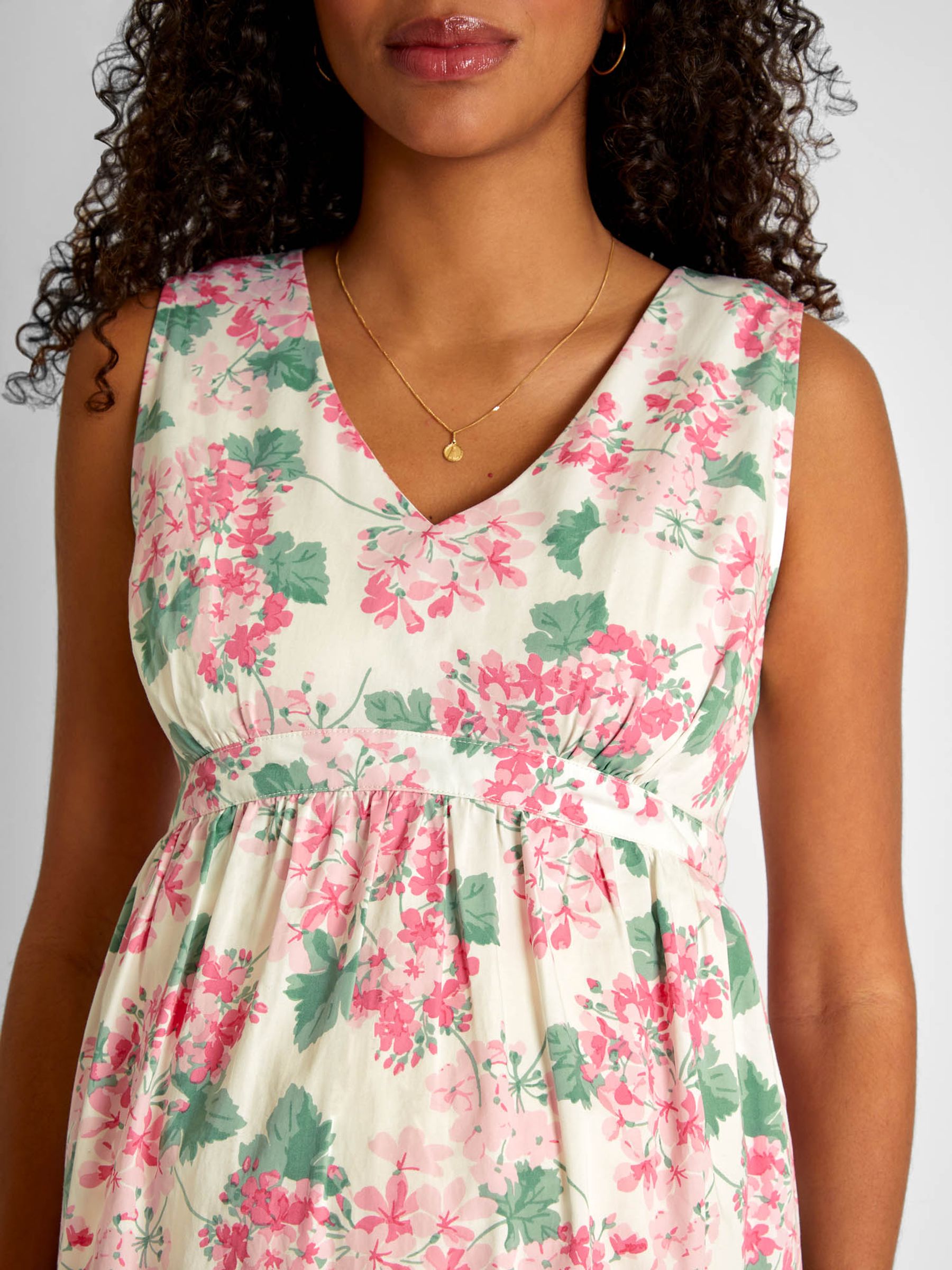 Pink Hydrangea Print V-Neck Maternity Midi Dress - Image 4 of 5