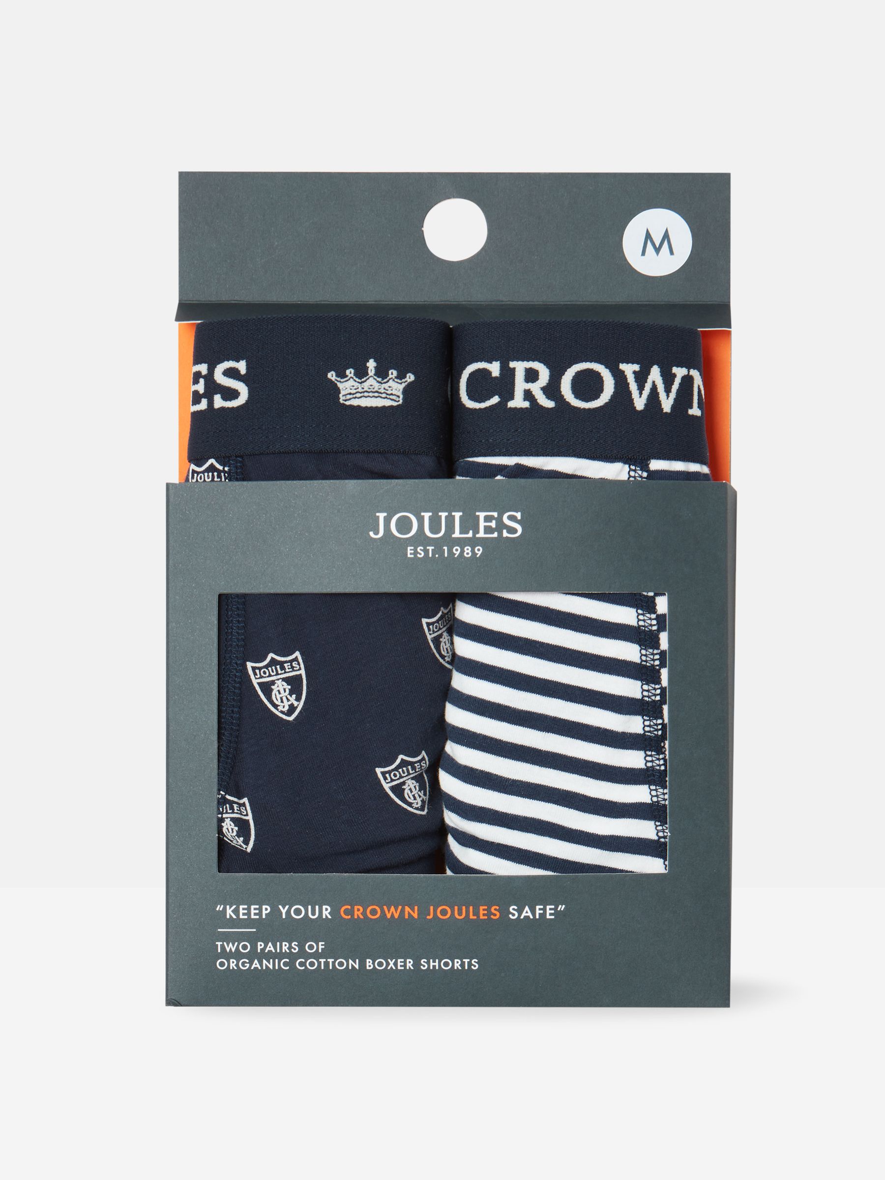 Crown Joules Navy & White Crest Pack of Two Cotton Boxers - Image 1 of 4