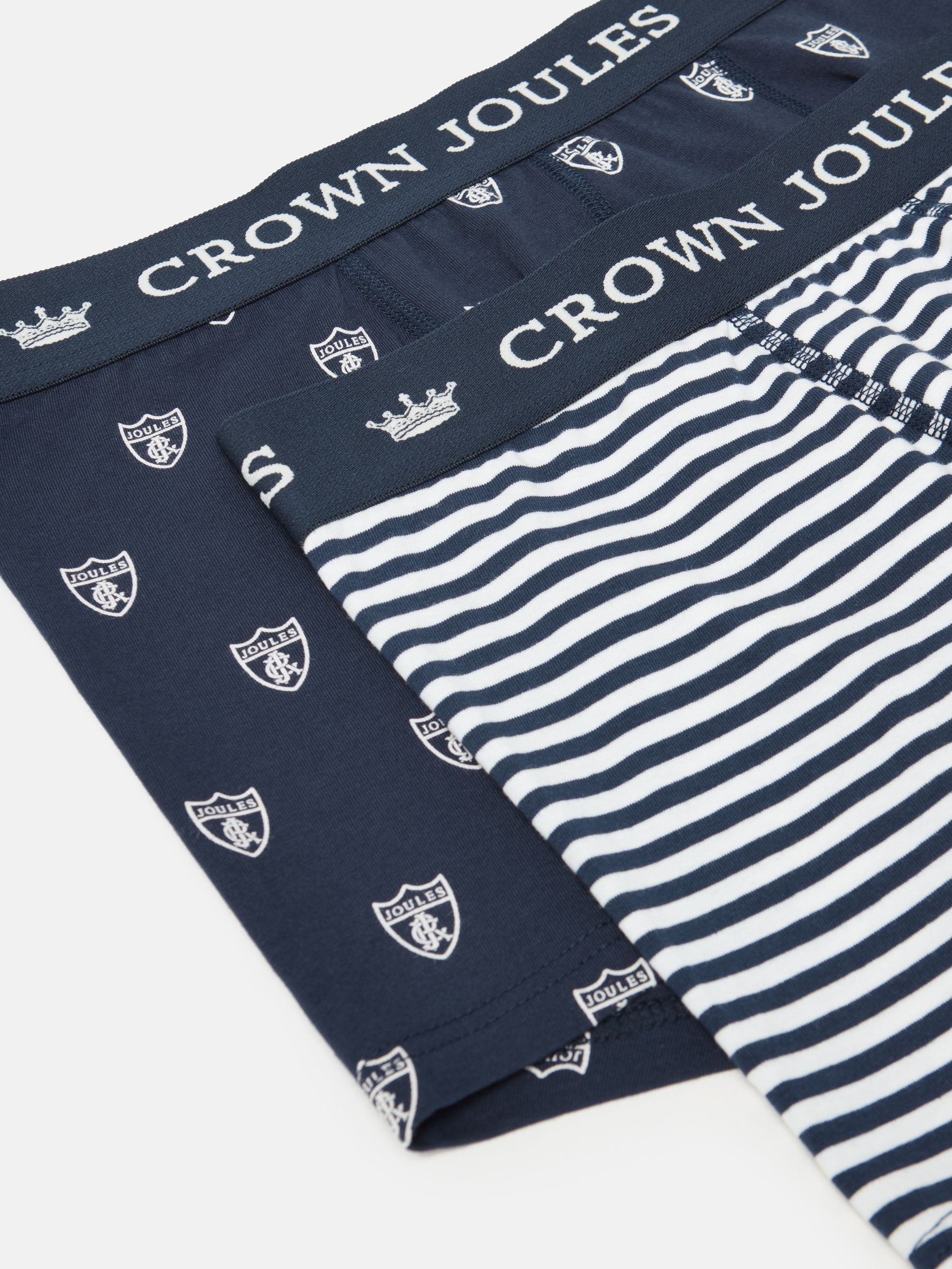Crown Joules Navy & White Crest Pack of Two Cotton Boxers - Image 4 of 4
