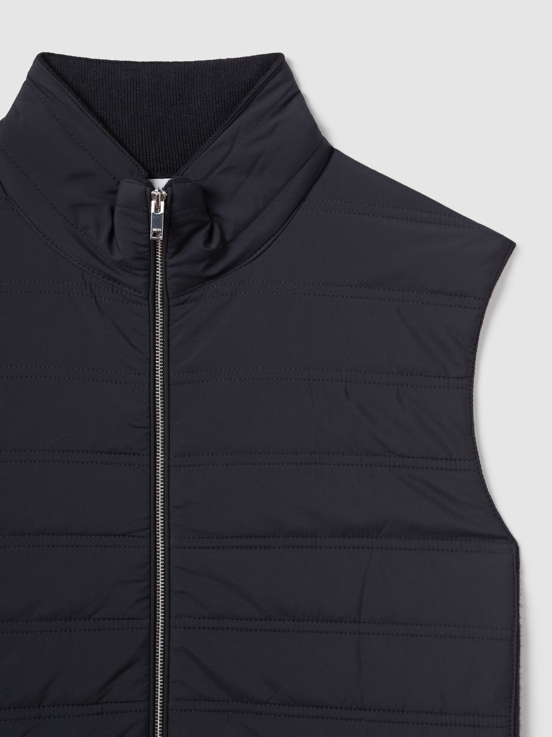 Hybrid Quilt and Knit Zip-Through Gilet in Navy - Image 8 of 9