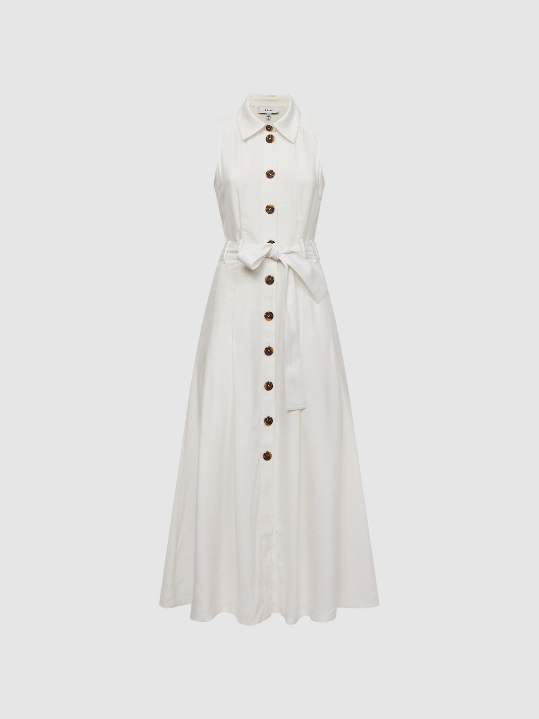 Button Front Midi Dress in Ivory - Image 2 of 7 Button Front Midi Dress in Ivory - Image 2 of 7