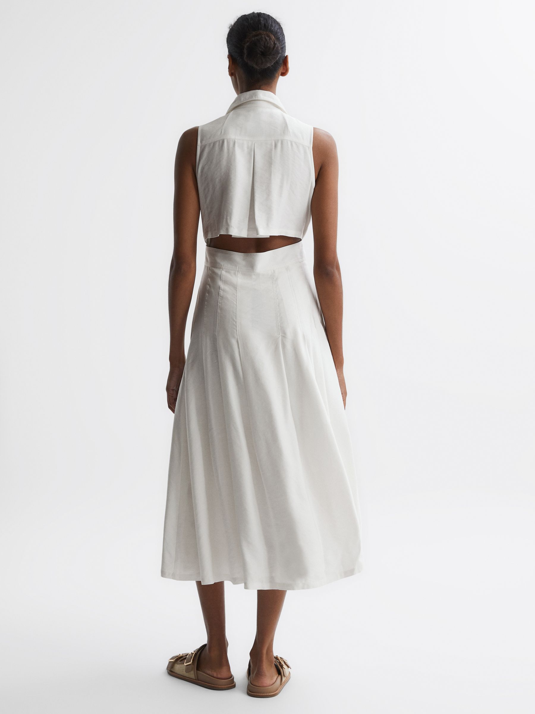 Reiss Button Front Midi Dress in Ivory - REISS