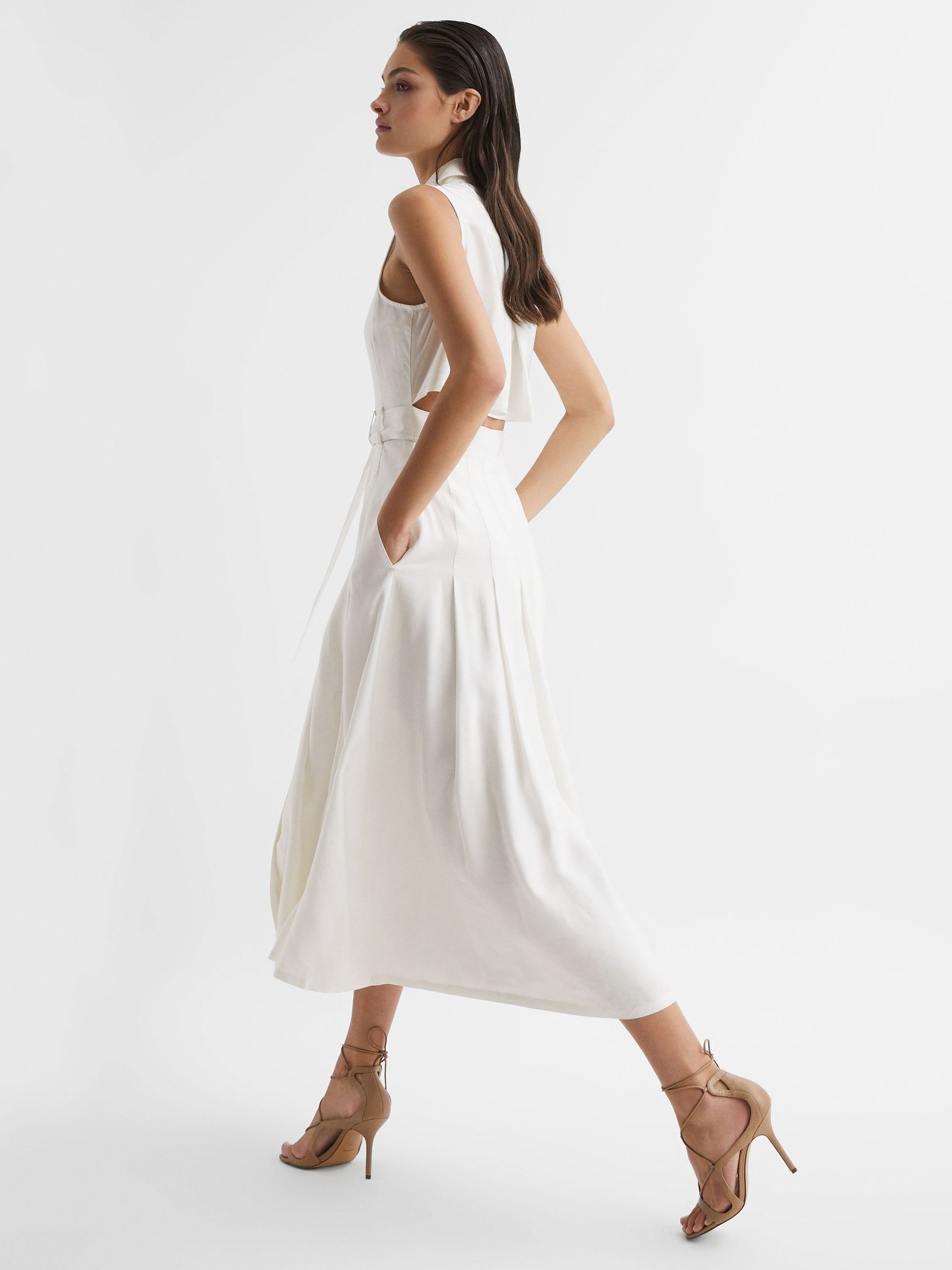 Button Front Midi Dress in Ivory - Image 5 of 7