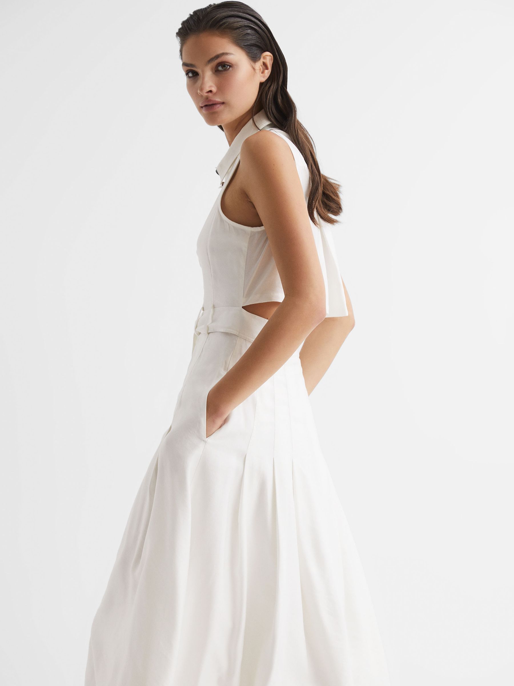 Button Front Midi Dress in Ivory - Image 6 of 7