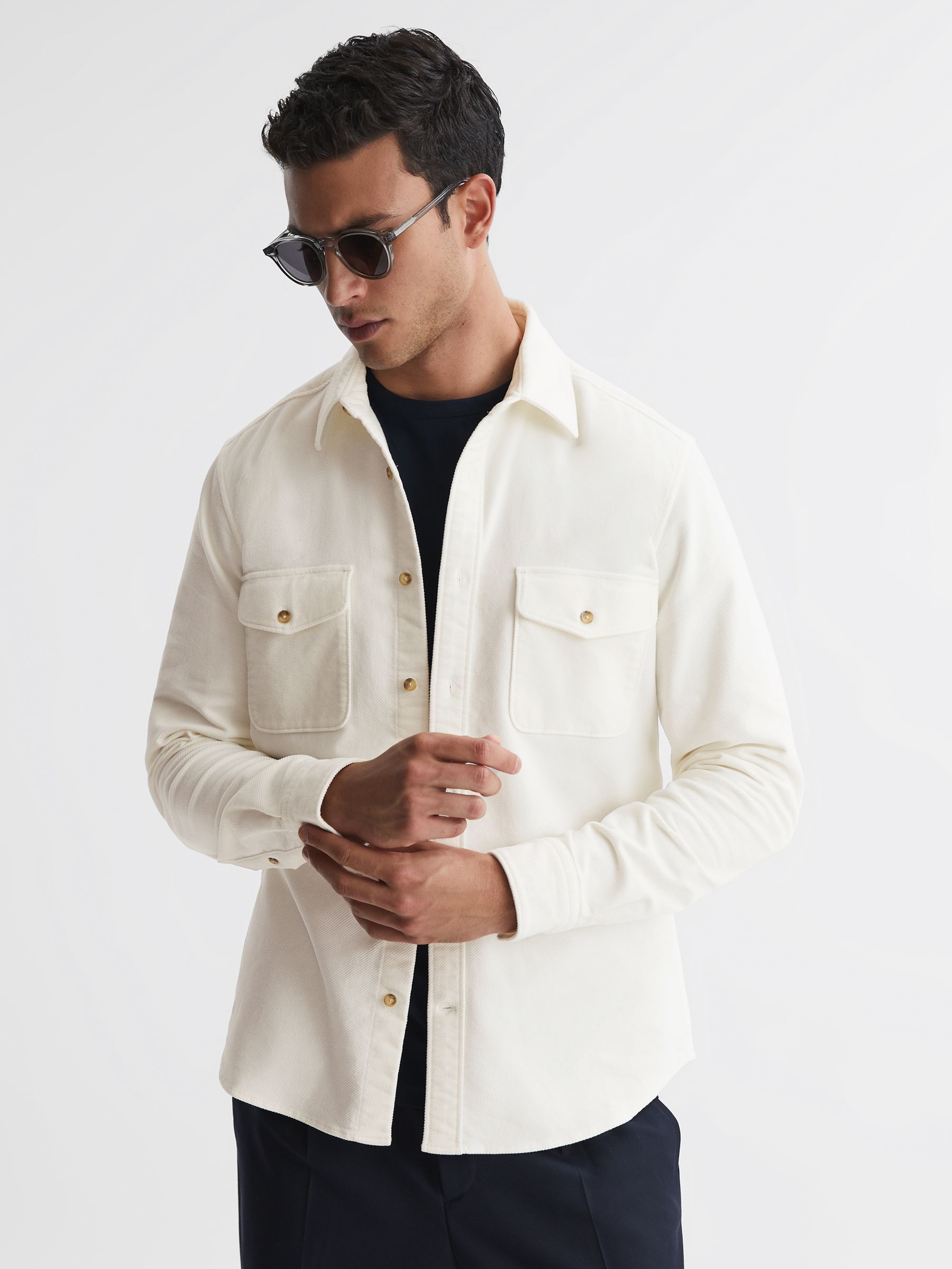 Corduroy Twin Pocket Overshirt in White - Image 1 of 4