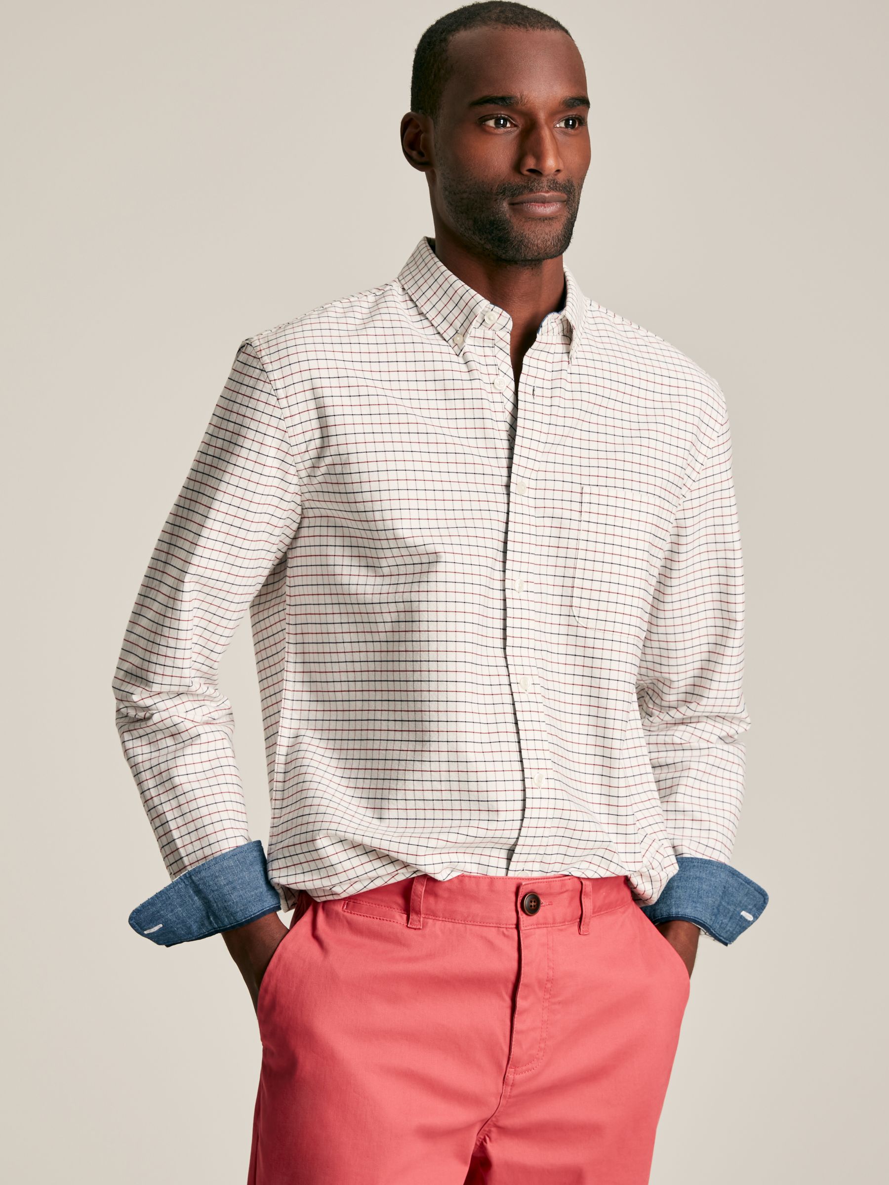 Welford Cream/Red Cotton Check Shirt - Image 1 of 7