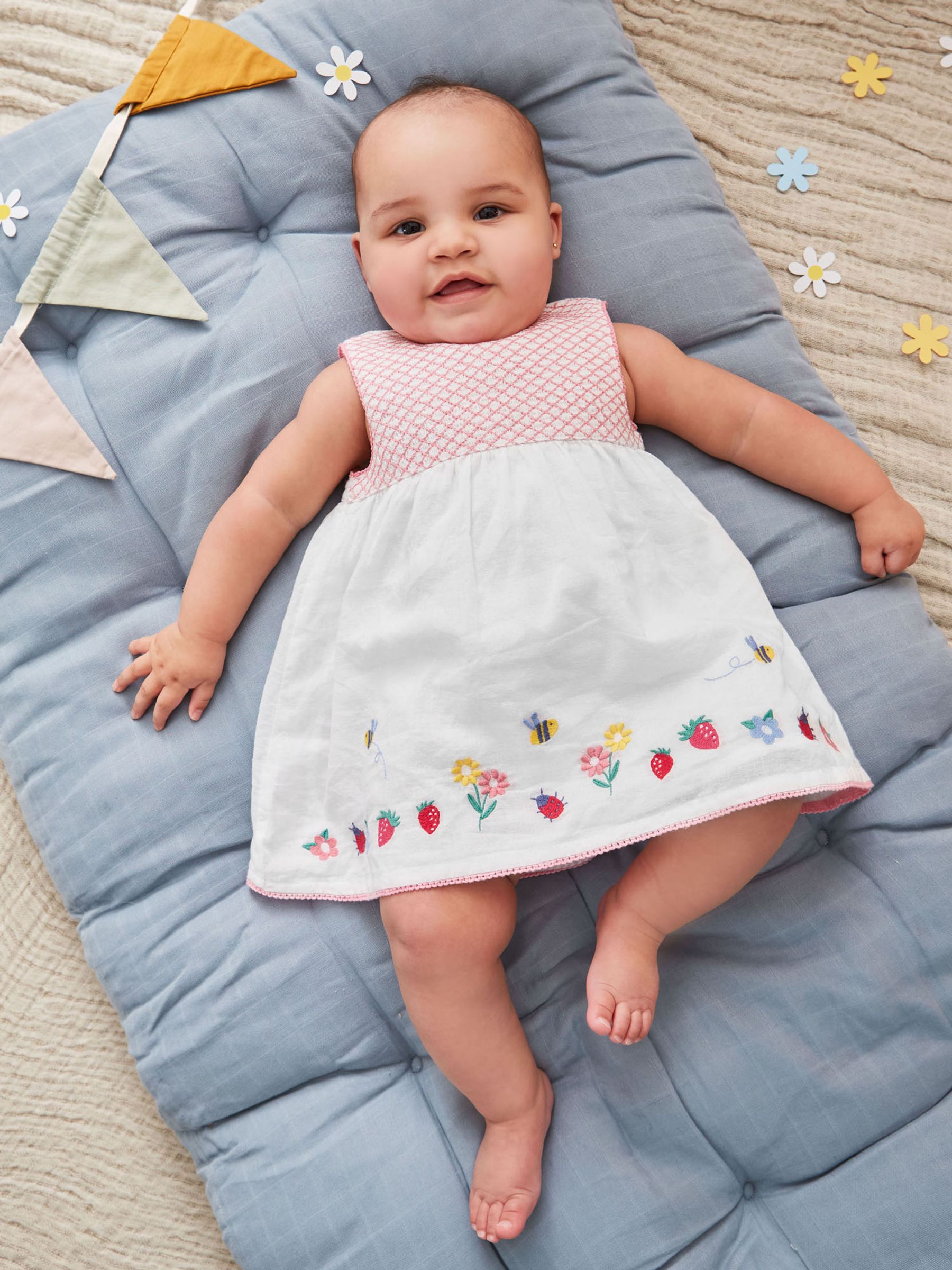 White Floral Embroidered Baby Dress with Knickers - Image 1 of 4