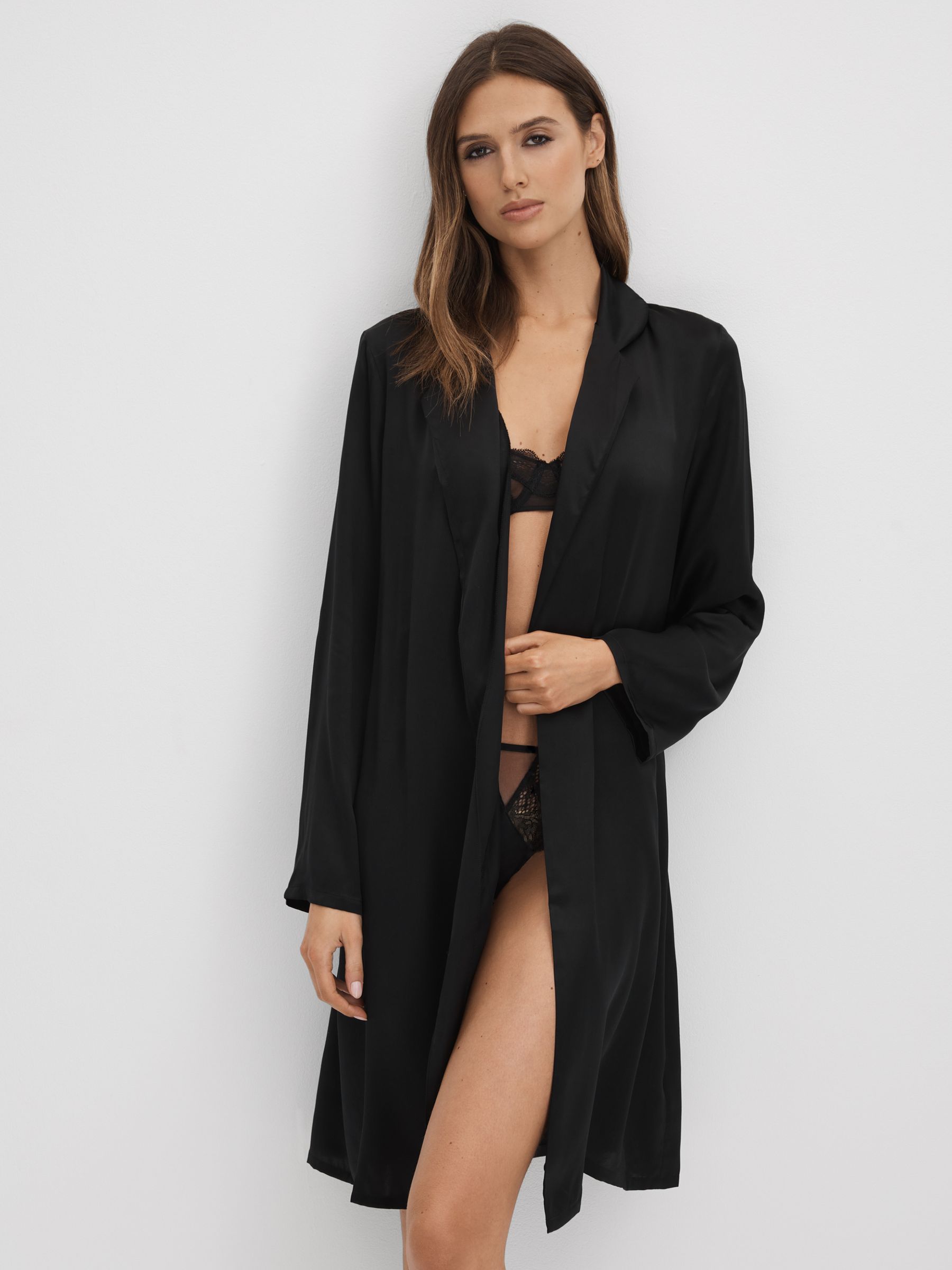 Calvin Klein Silk Robe in Black - Image 1 of 4 Calvin Klein Silk Robe in Black - Image 1 of 4