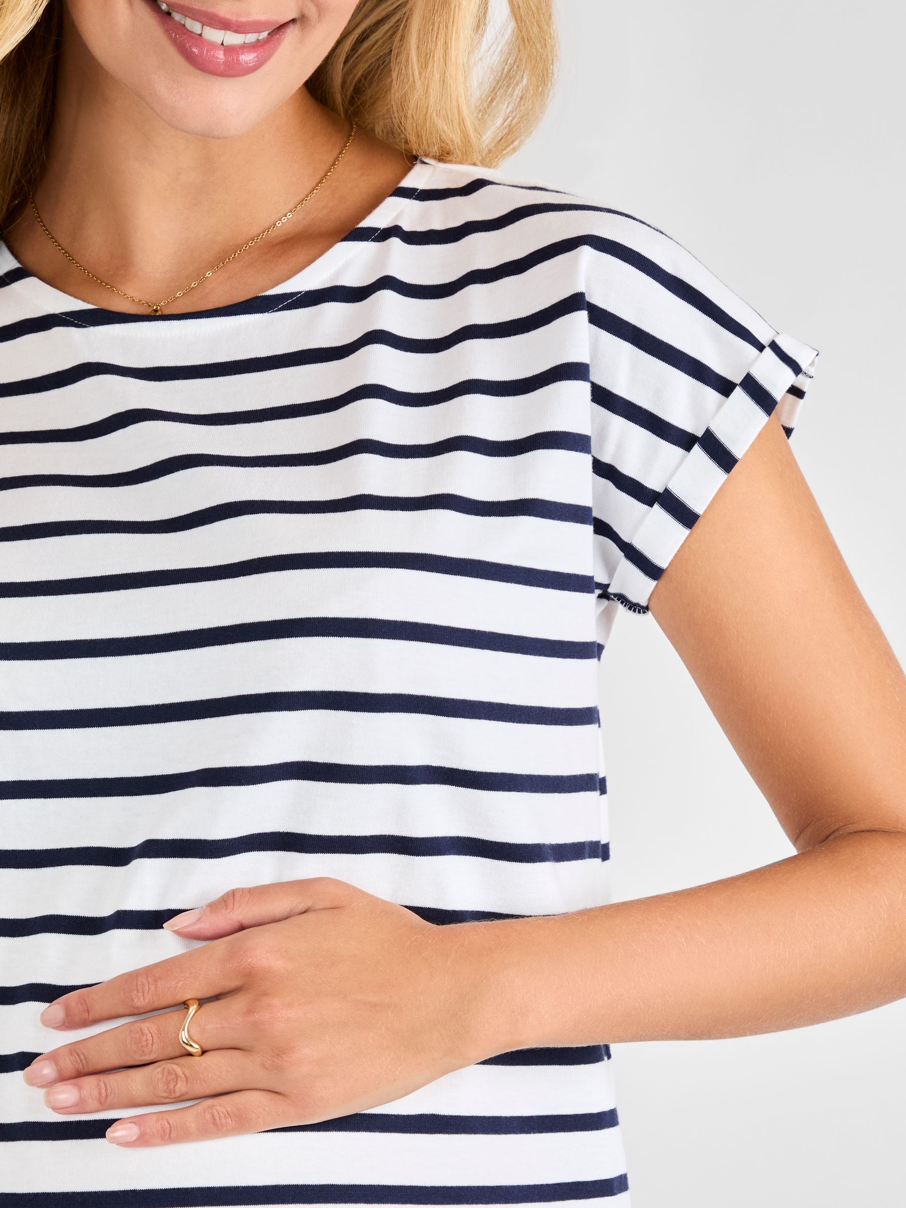 White Navy Stripe Boyfriend Cotton Maternity T-Shirt - Image 4 of 4
