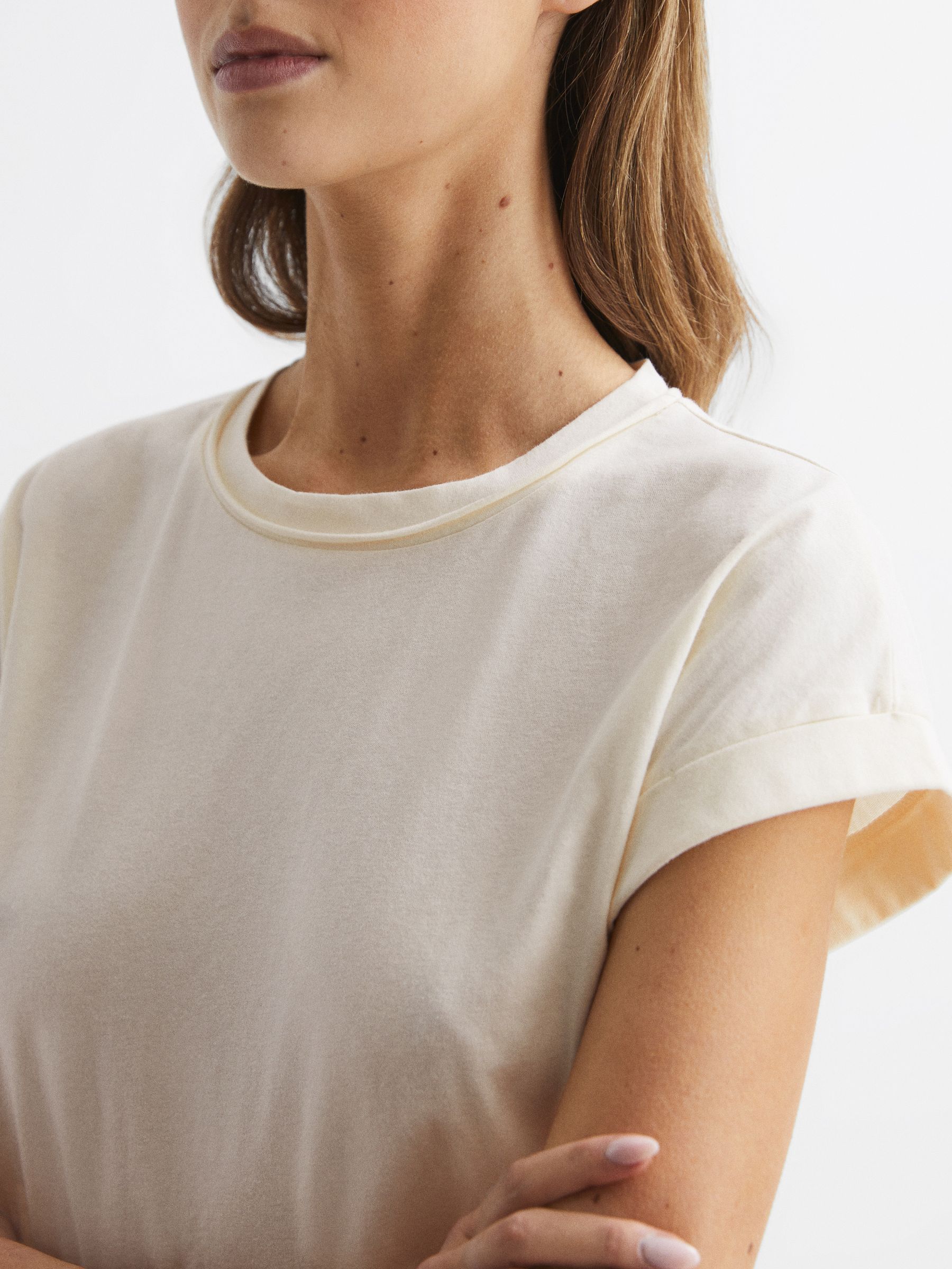 Cotton-Jersey Crew Neck T-Shirt in Cream - Image 4 of 6