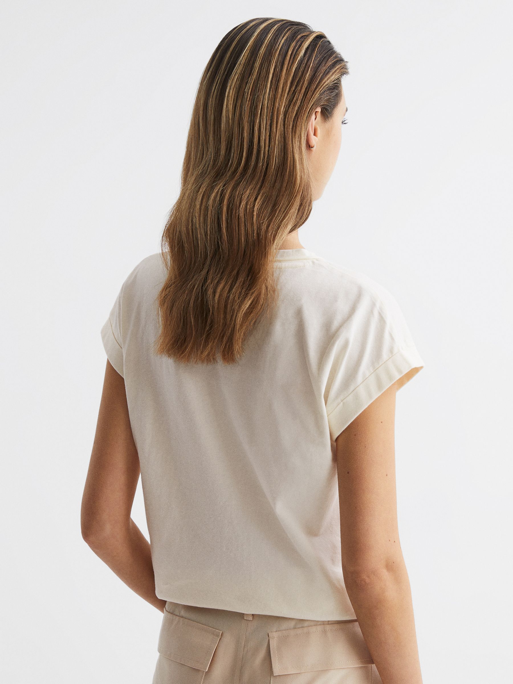Cotton-Jersey Crew Neck T-Shirt in Cream - Image 5 of 6