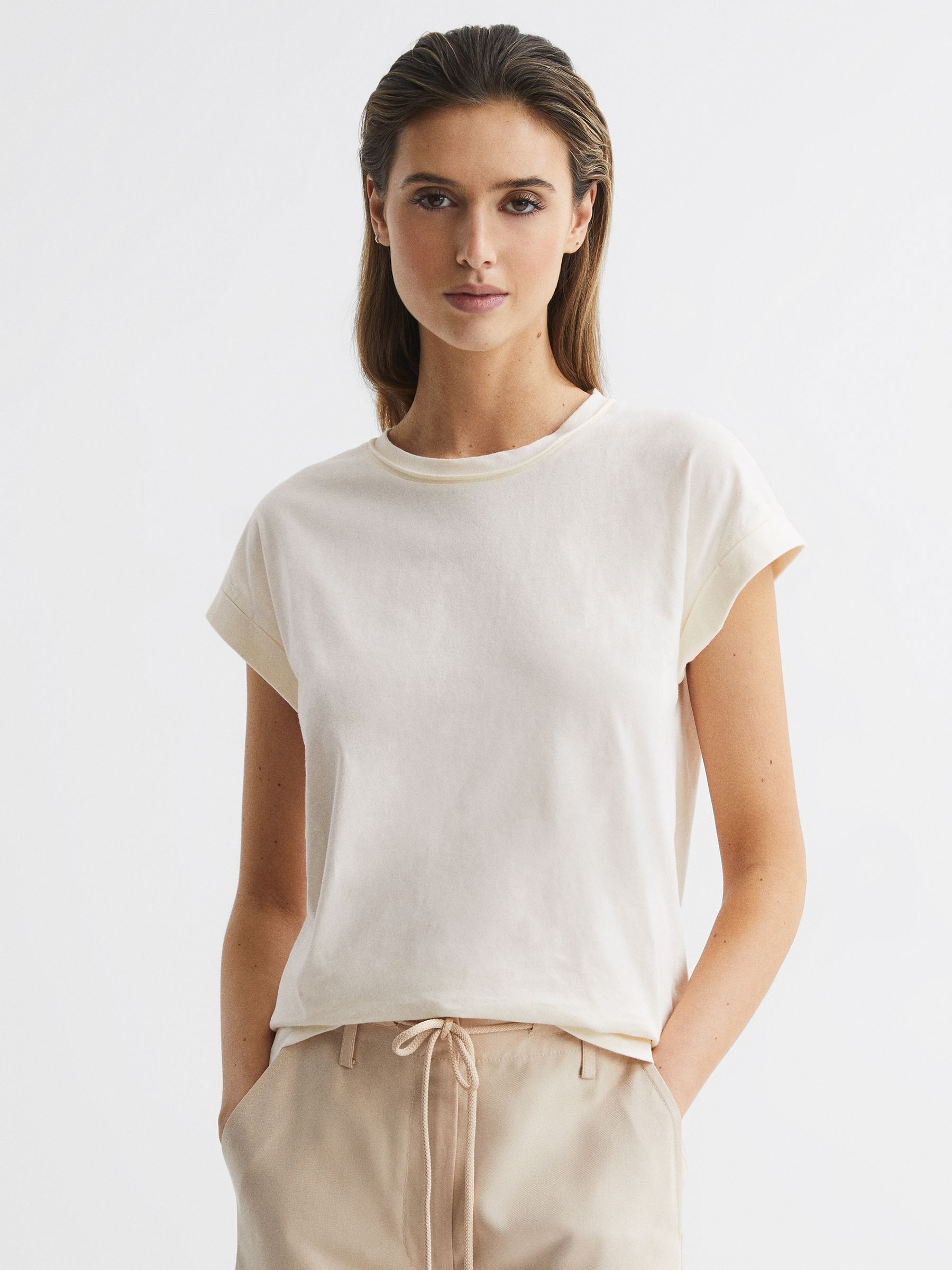 Cotton-Jersey Crew Neck T-Shirt in Cream - Image 6 of 6