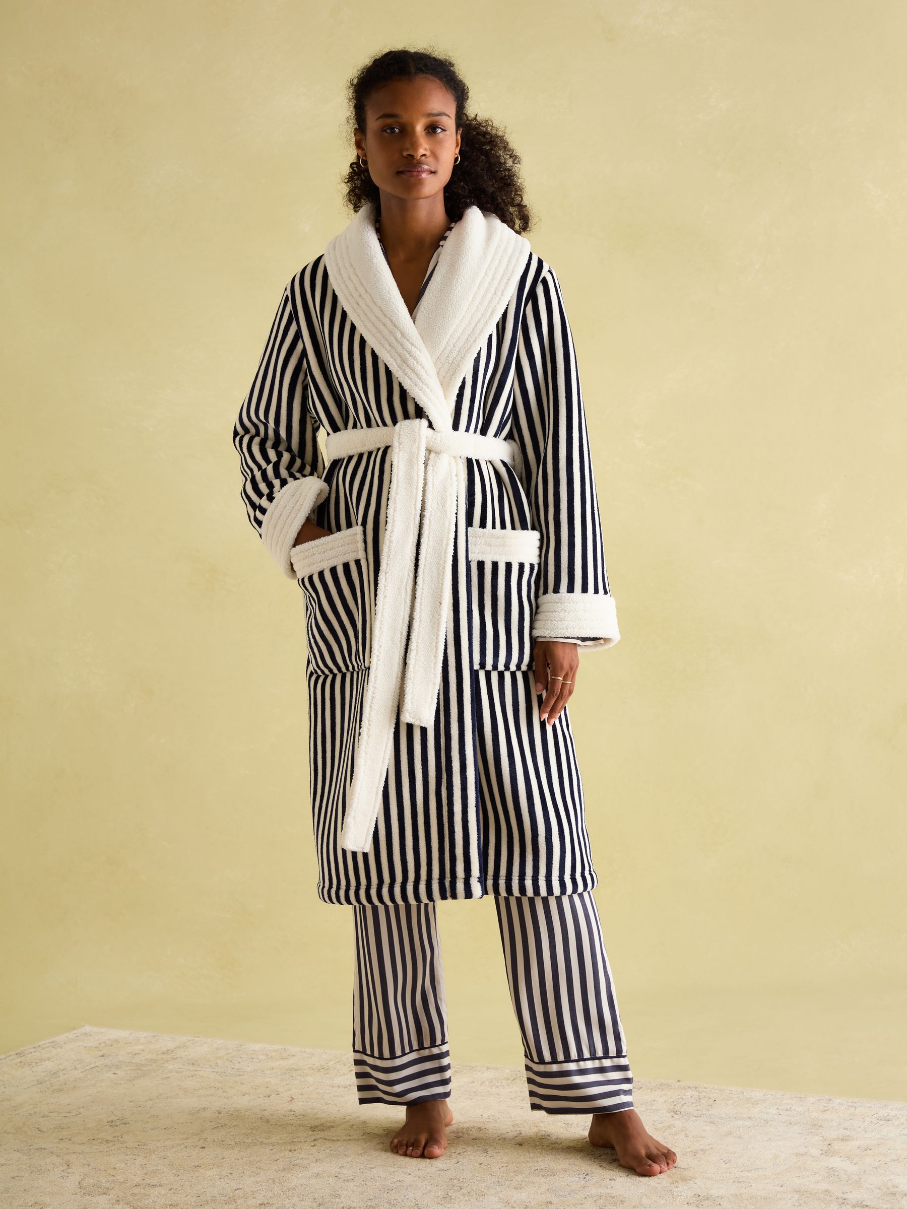 Matilda Navy & White Fleece Lined Dressing Gown - Image 1 of 7