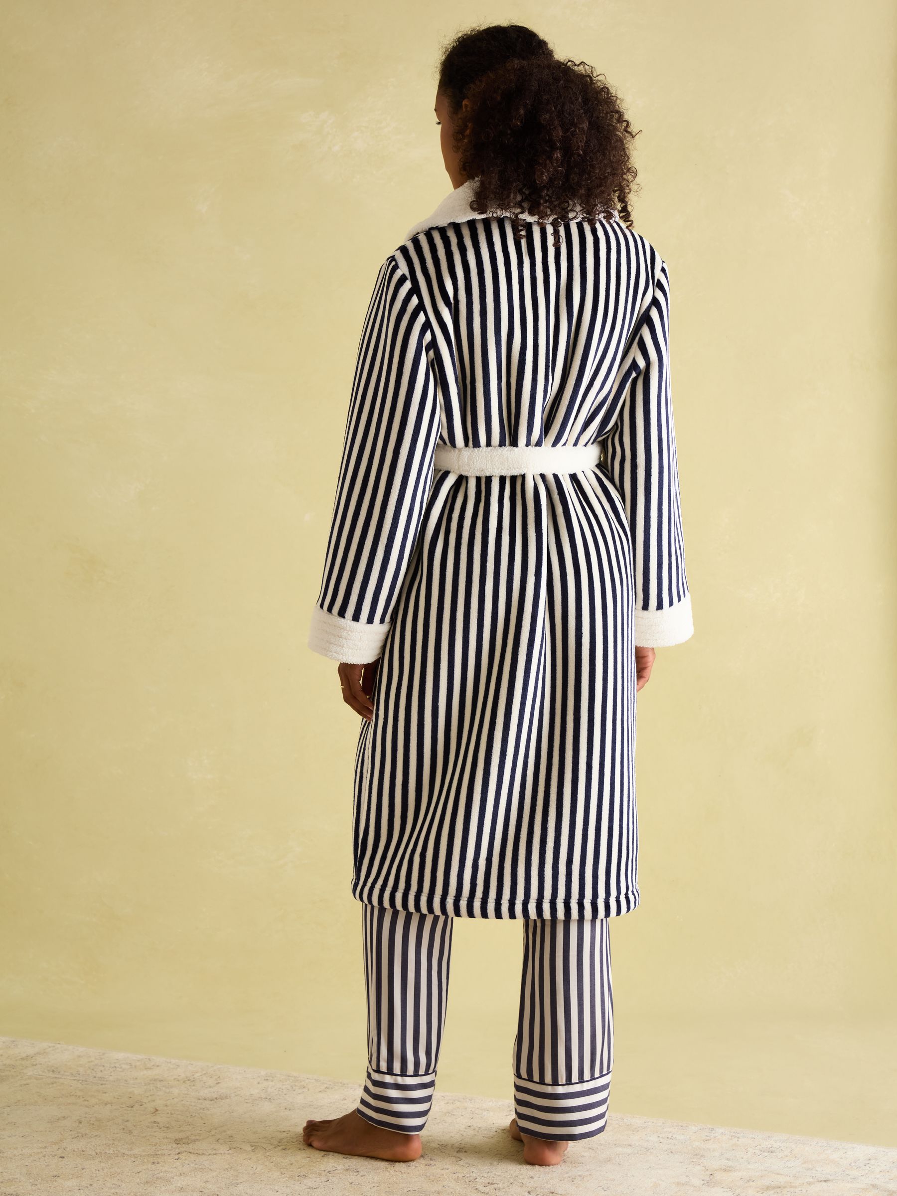 Matilda Navy & White Fleece Lined Dressing Gown - Image 2 of 7