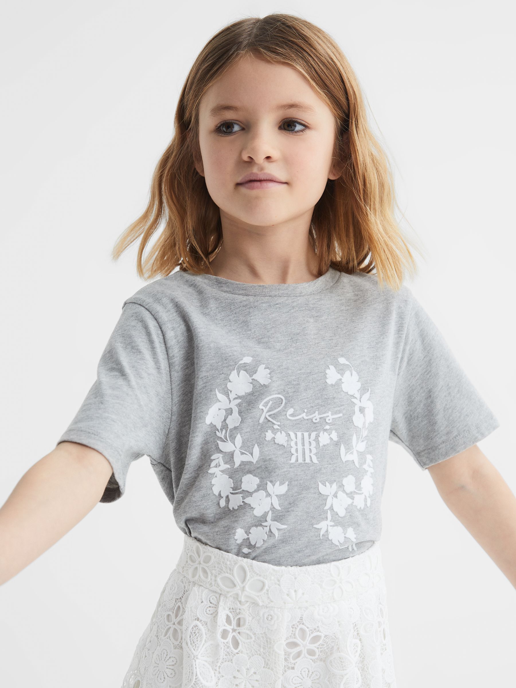4-9 yrs Motif Crew Neck T-Shirt in Grey Marl - Image 1 of 6