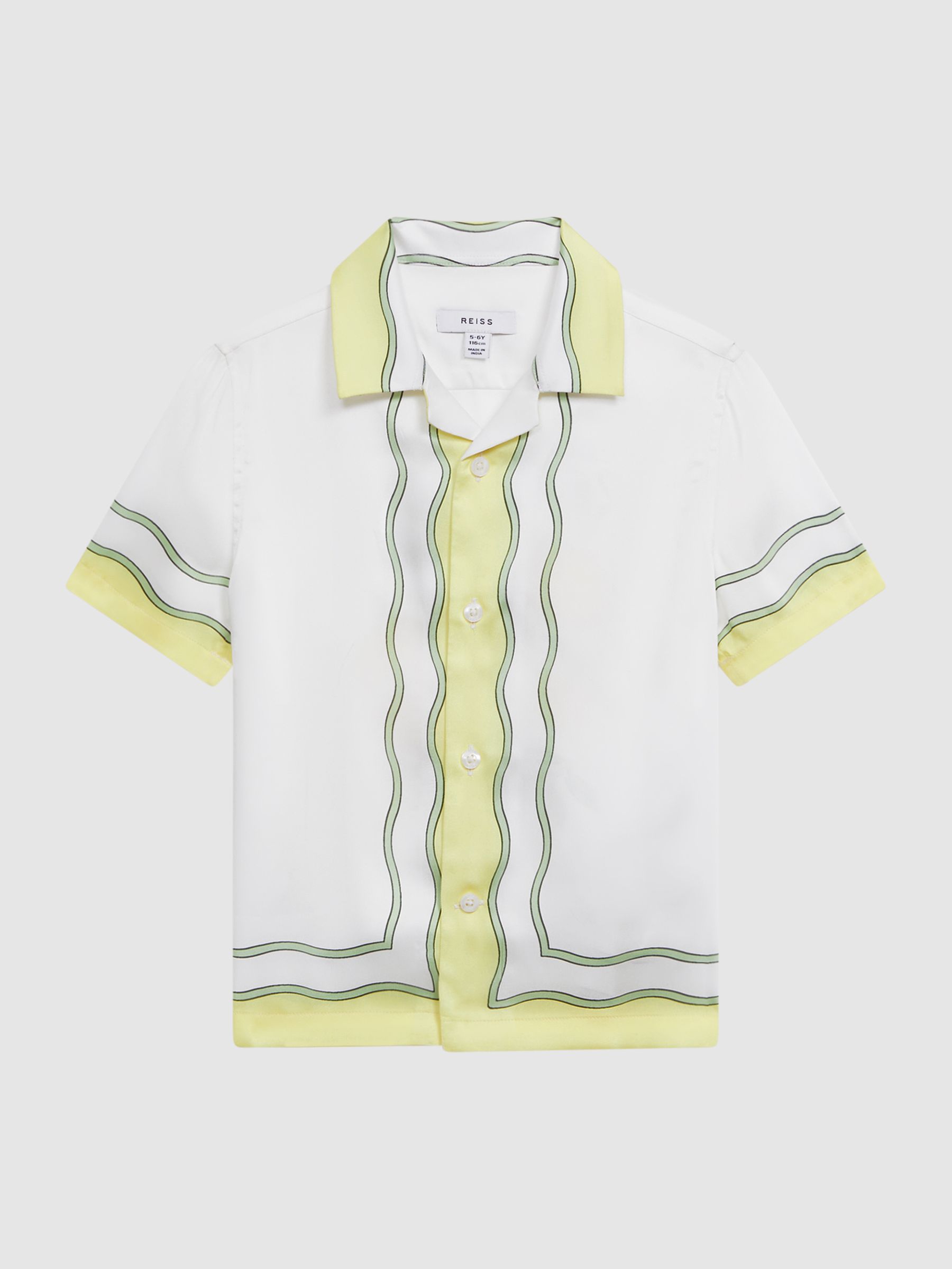 Junior Printed Cuban Collar Short Sleeve Shirt in Ecru - Image 2 of 6