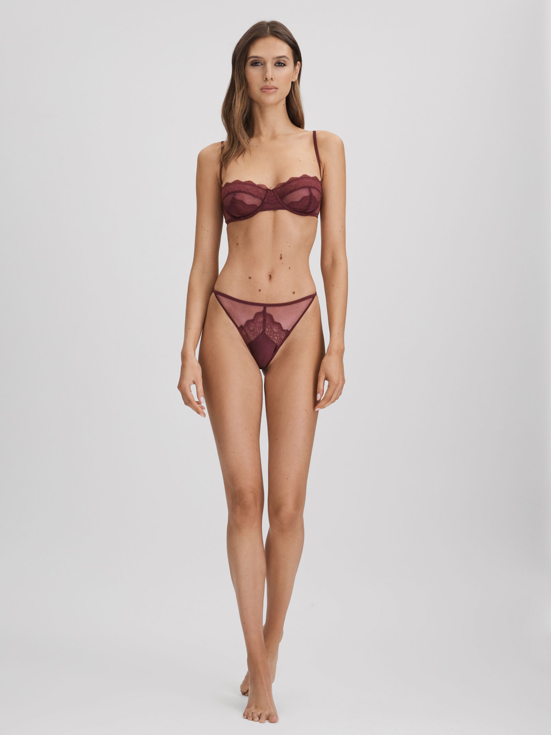 Underwear Mesh Lace Balconette Bra in Tawny Port - Image 3 of 5