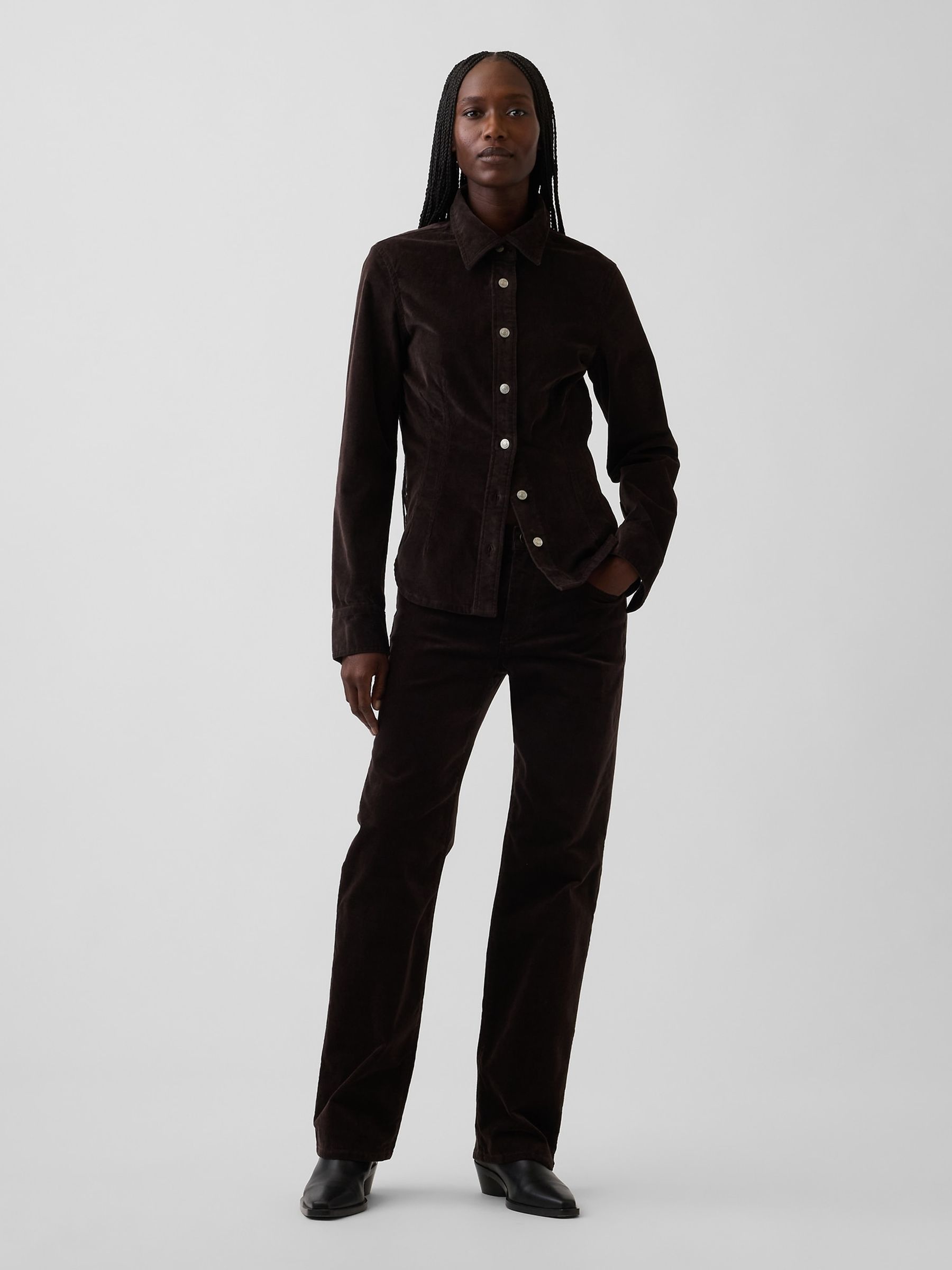 Brown Corduroy Mid Rise Corduroy Relaxed Straight Trousers - Image 4 of 6