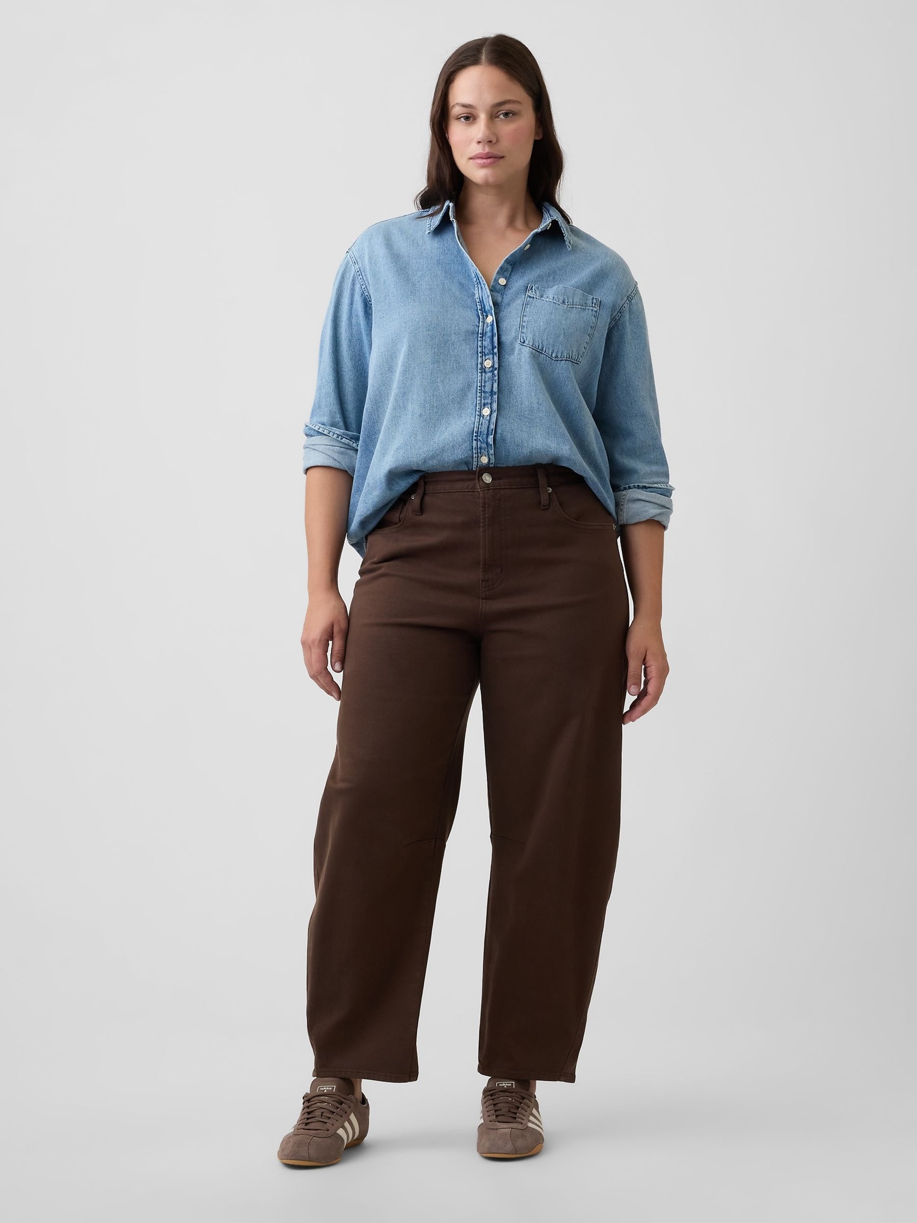 Brown High Waisted Barrel Jeans - Image 1 of 6